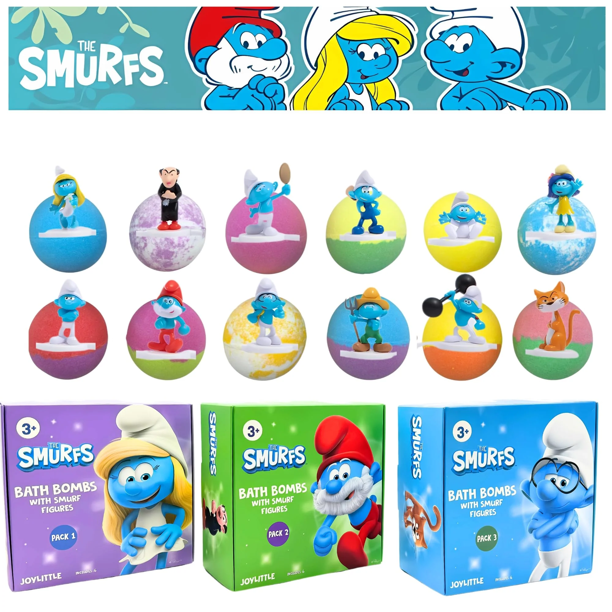 Flexible The Smurfs Bath Bombs with Action Figures-Papa Smurf Farmer Grouchy and Gargamel Pack 2 Expertly Made