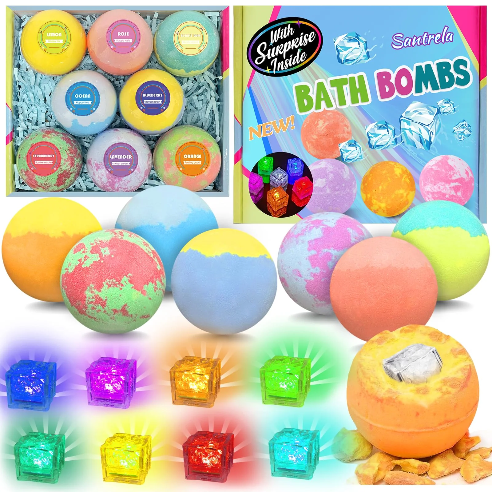 Trendy Bath Bombs for Kids with Surprise Toys Inside 8 Pcs 3.5 Oz Light Up Bath Bombs Gift Set with Essential Oils Handmade Spa Moisturizing for Women Detailed