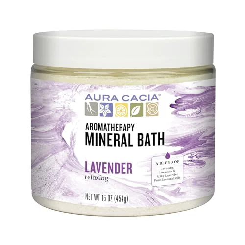 Green Aura Cacia Aromatherapy Mineral Bath Relaxing Lavender 16 Ounce jar Pack of 2 Certified