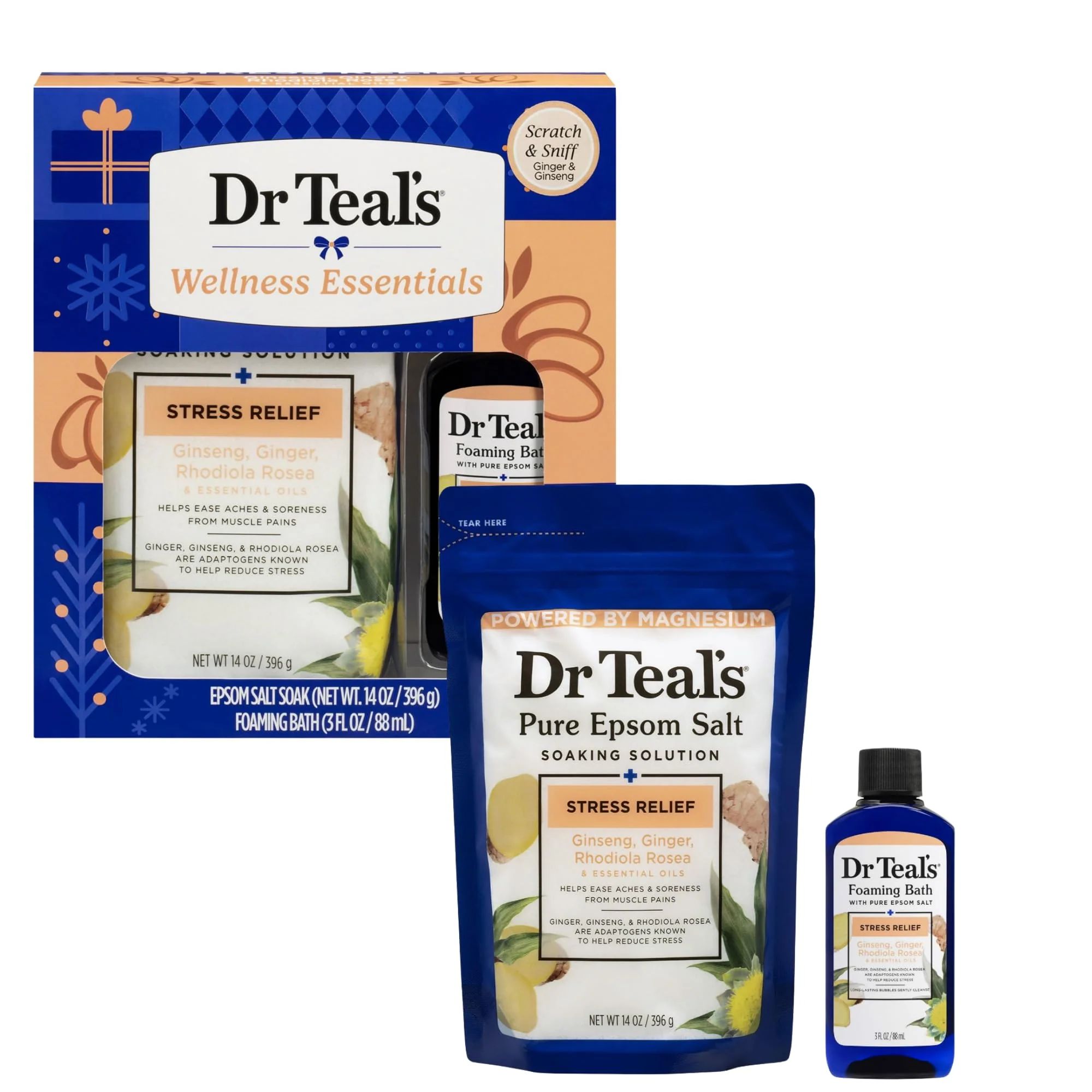 Innovative Dr Teal's Holiday Limited Edition Bath Gift Set - Epsom Salt Soak and Foaming Liquid 14 oz Salt 3 fl oz Bath Citrus Elite