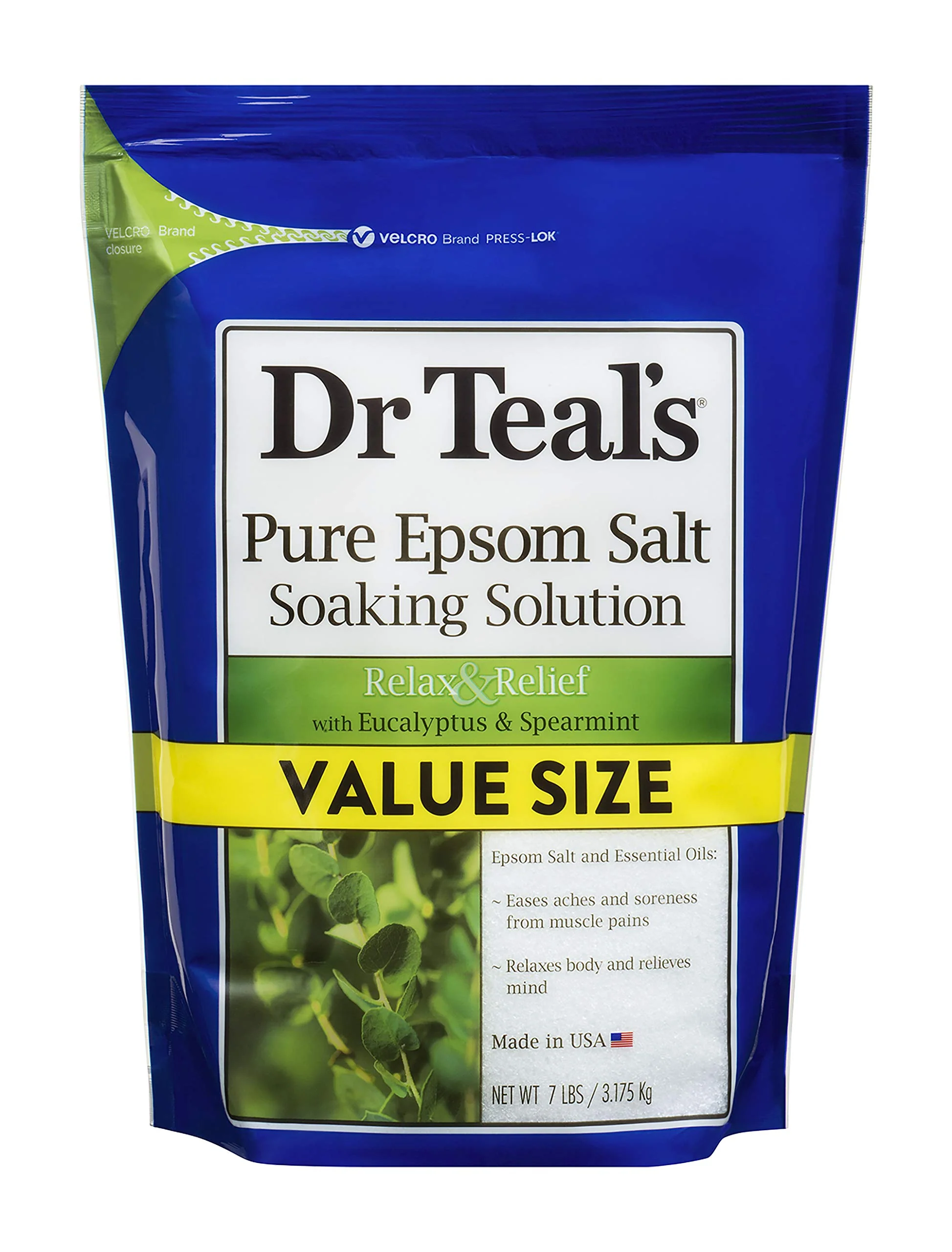 Advanced Dr. Teal's Eucalyptus Spearmint Soaking Solution 1 Bag 7lb - Blended with Pure Epsom Salt - Stimulate and Soothe The Senses - Ease Pain Elegant