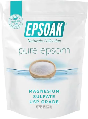 Pure Epsoak Epsom Salt 5 lb. Magnesium Sulfate USP. Resealable Epsom Salt Bag Unscented Made in The USA Cruelty- Unique