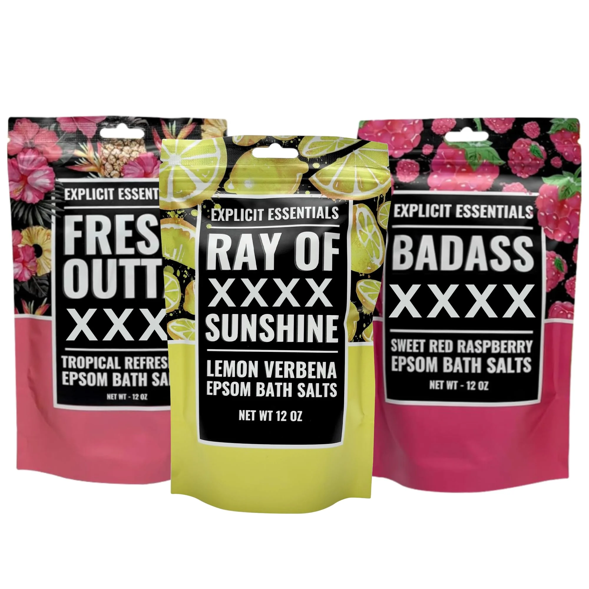 Premium Bath Salt Gift Set for Women - 3-Pack of 12oz Aromatherapy Soaks - Relaxation Spa Gift - Sweet Raspberry Lemon Verbena Tropical Scented Green