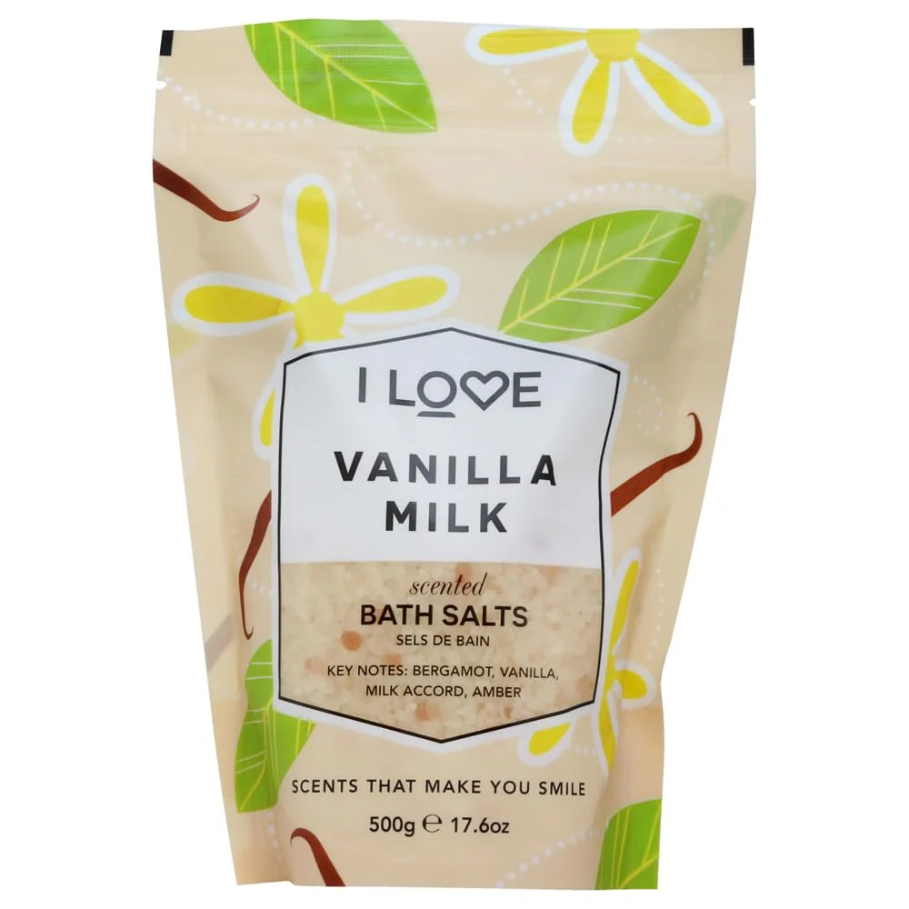 Stylish I Love Vanilla Milk Bath Salts - Calming Bath Soak with Amber and Vanilla Scent - Relaxing Bath Salts - Comfort and Nourish Skin - 17.6 oz Classic