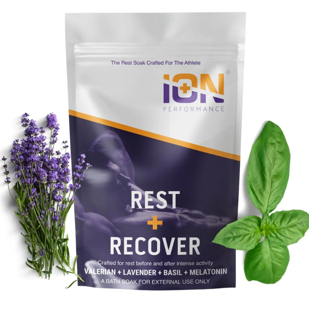 Lightweight iON Rest Recover Bath Soak w Lavender Melatonin - Rest and Recover with Valerian Root Frankincense Magnesium 16 Oz - Crafted for Athletes Authentic