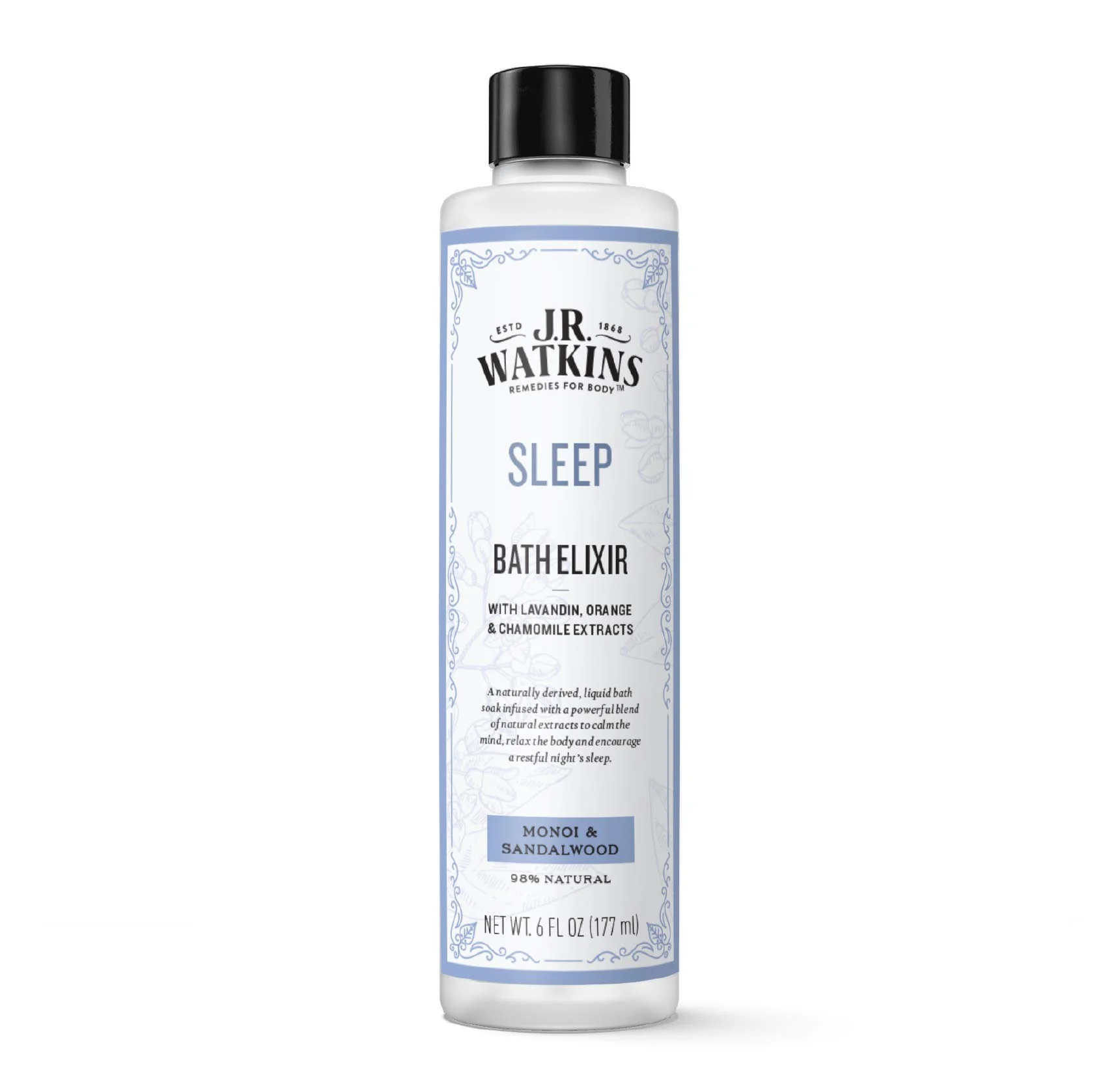 Expertly Made J.R. Watkins Sleep Bath Elixir Liquid Bath Soak Monoi Sandalwood with Natural Extracts No Salt No Residue 6 oz High-End