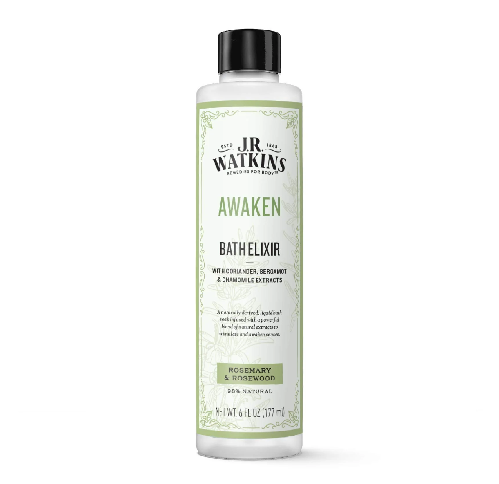 Premium Material J.R. Watkins Awaken Bath Elixir Liquid Bath Soak Rosemary Rosewood with Natural Extracts No Salt No Residue 6 oz Soft