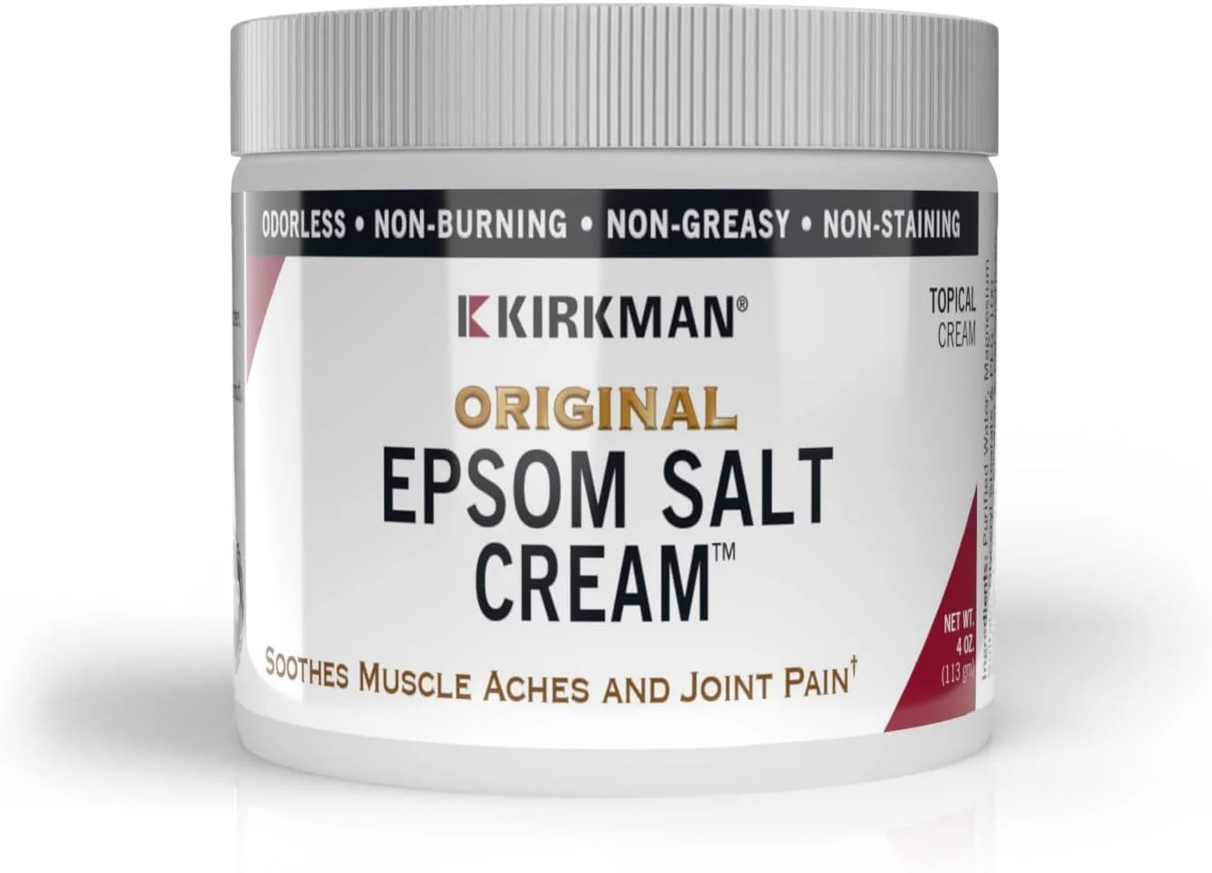 Expertly Made Kirkman - Epsom Salt Cream - 4oz Cream - Gluten - Casein Convenient