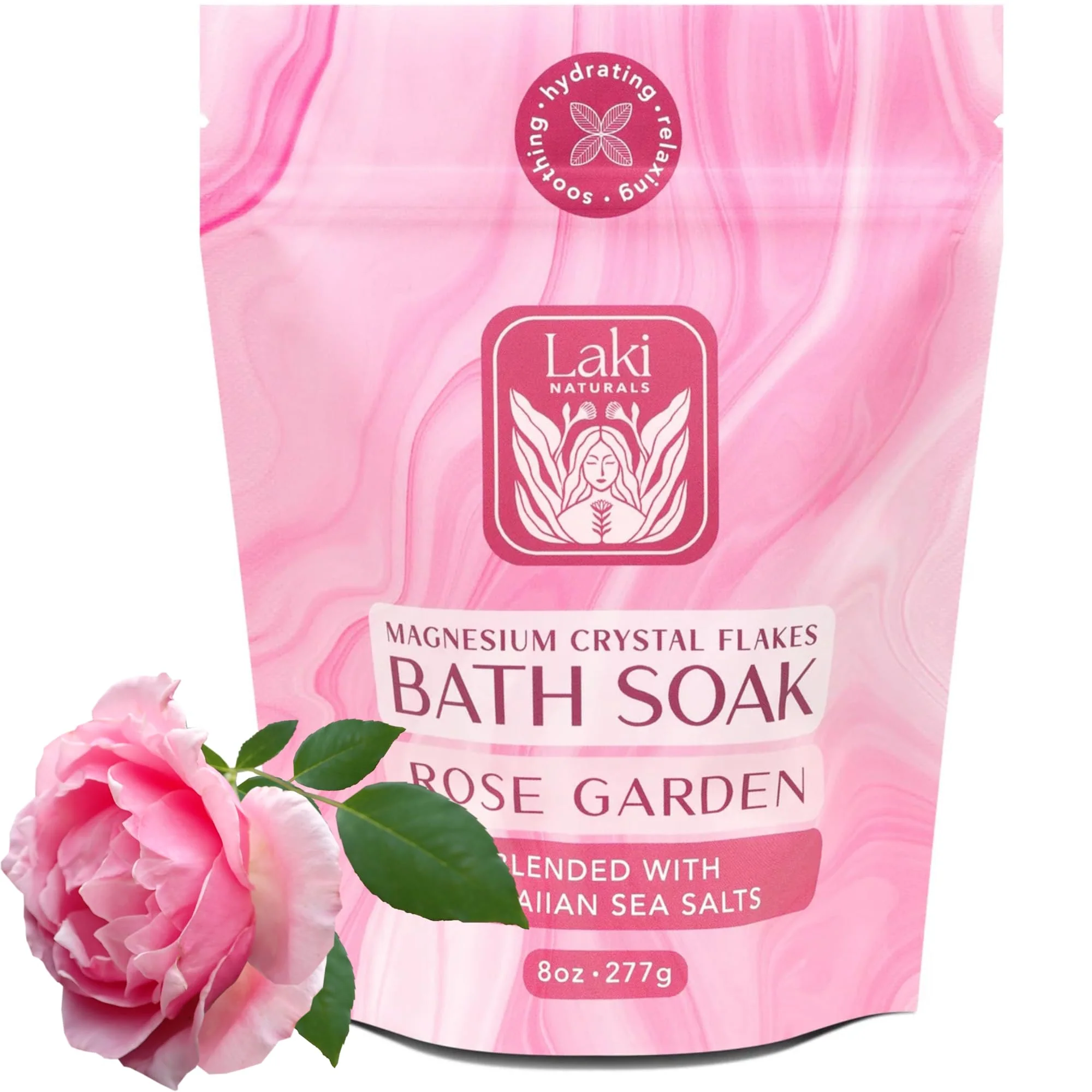 Elegant Magnesium Flakes Bath Soaks 8 oz - Hawaiian Sea Salt Bath Soak w Essential Oils - Bath Salts for Relaxation - Detox Bath Salt to Promote Sleep High-End