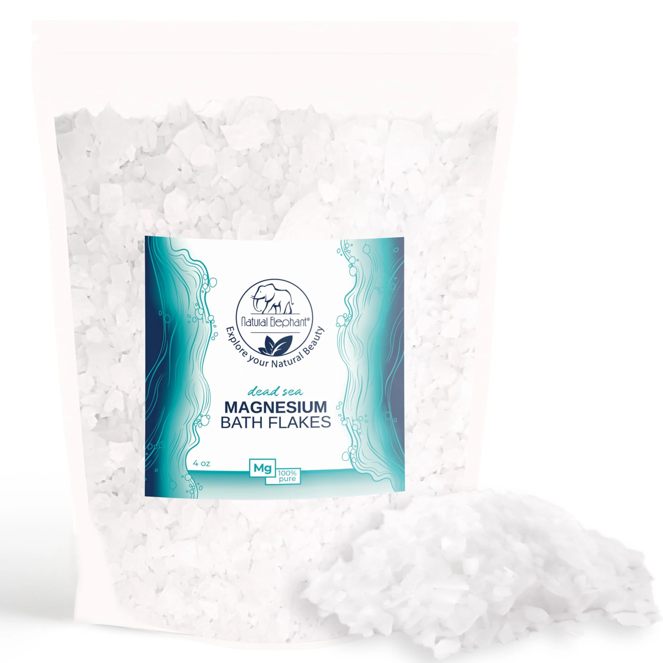 Elegant Natural Elephant Dead Sea Magnesium Bath Flakes - 4 oz Trial Size 113g - Pure Magnesium Chloride Soak for Body and Foot - I for a Soothing Bath Flexible