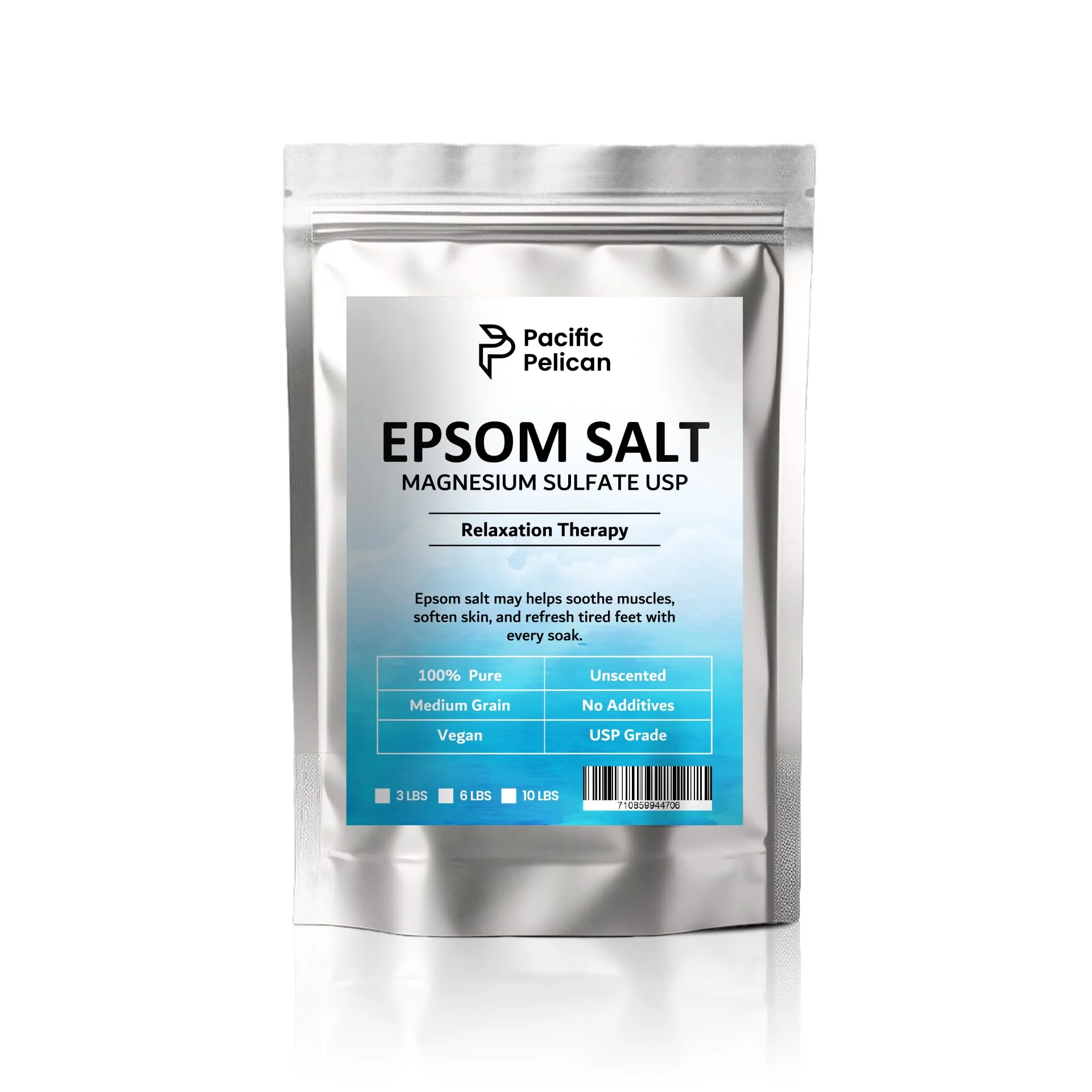 Breathable Pacific Pelican Epsom Salt for Bath Foot Soaks - Stress Relief - Muscle Recovery - Skin Revitalization 10lb Long-Lasting