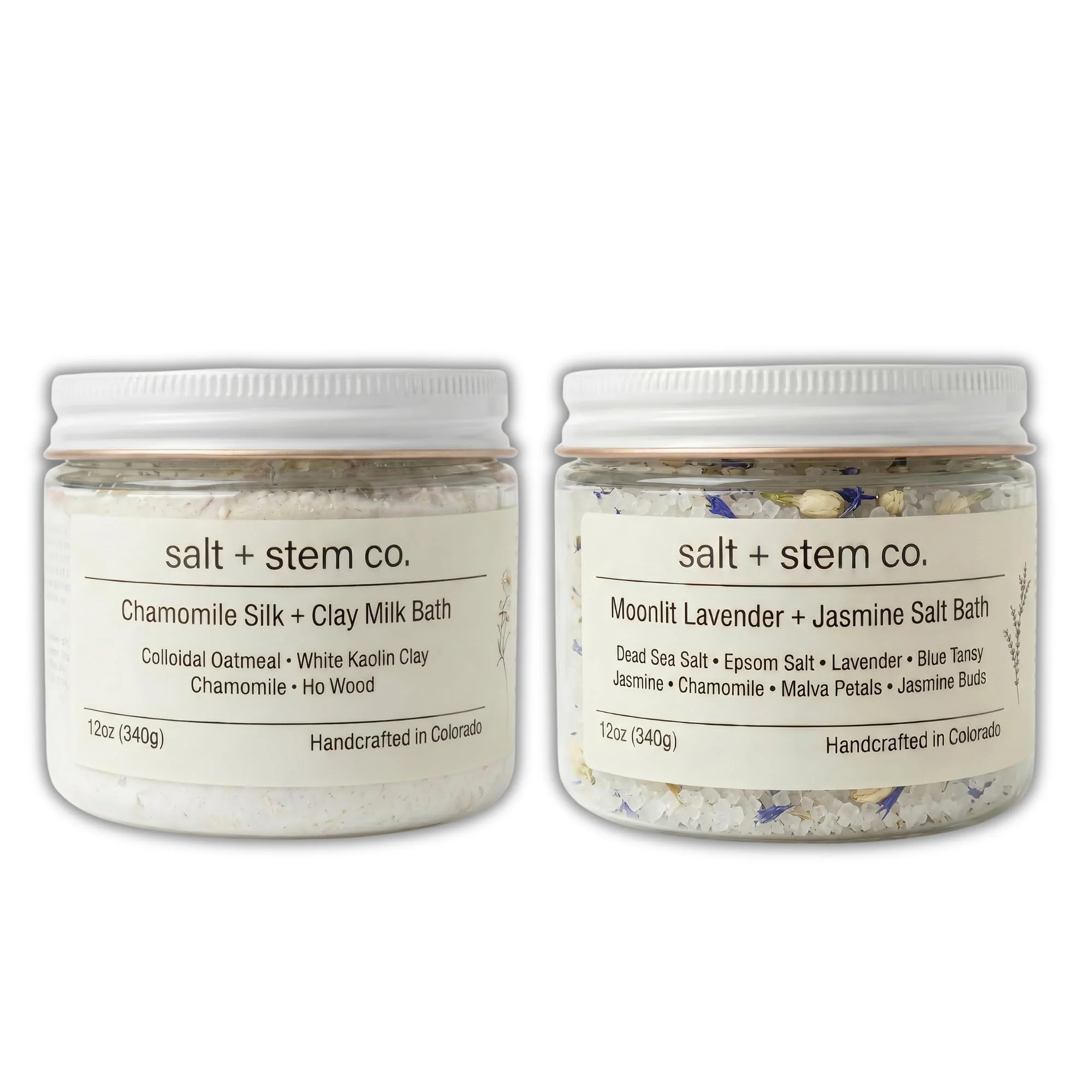 Natural Bath Ritual Duo - Handcrafted Salt Bath and Milk Bath Set - Moonlit Lavender Jasmine - Chamomile Silk Clay Secure