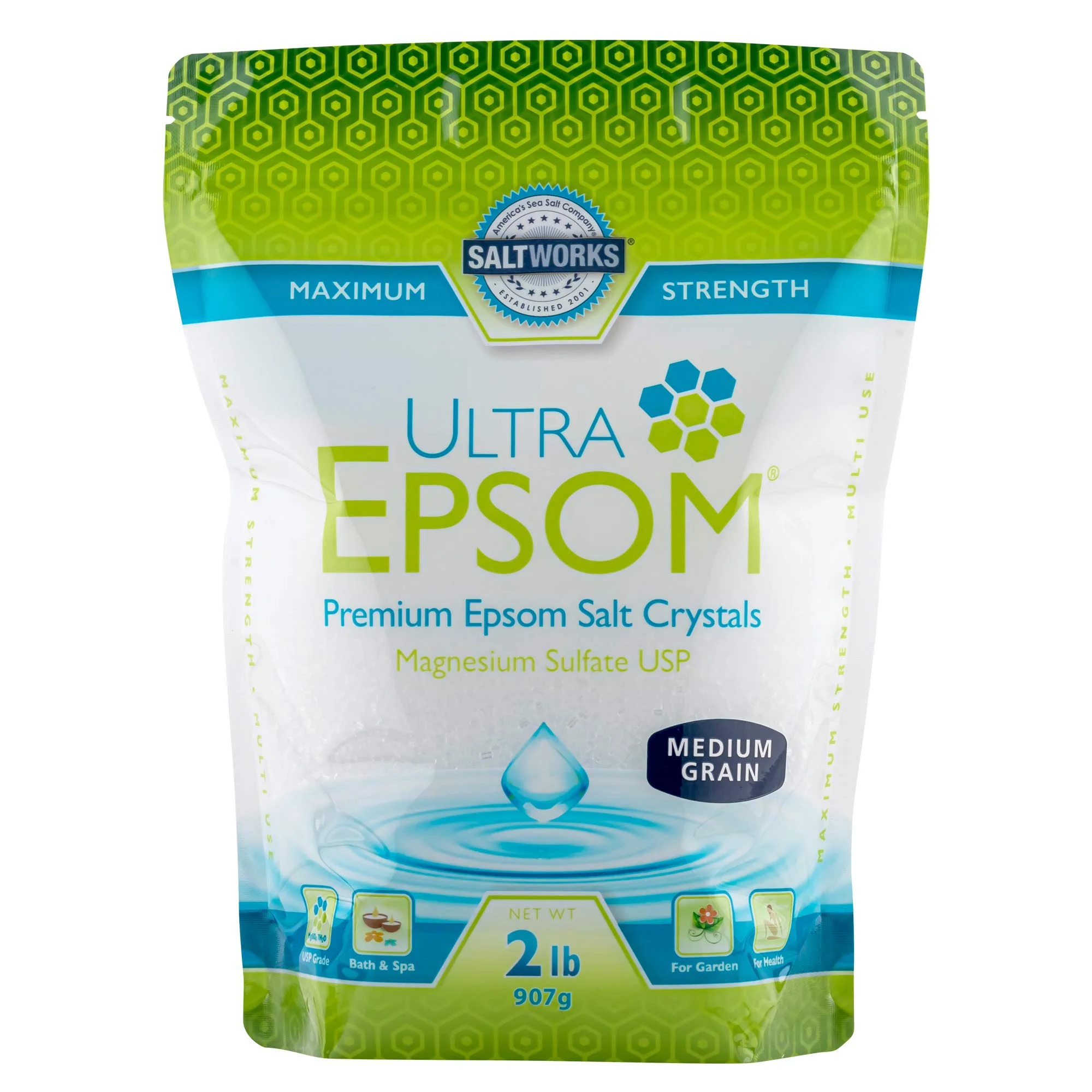 Responsible SaltWorks Ultra Epsom Premium Bath Salt Medium Grain 2 Pound Bag Safe
