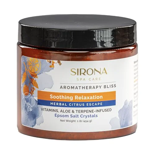 Prestigious Sirona Aromatherapy Soothing Relaxation - Terpene-Infused Epsom Salt Crystals with Citrus Lemongrass Aloe Vitamins C E 16 oz. Elegant