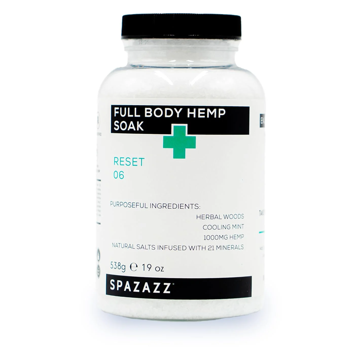 Enhanced Spazazz Full Body Hemp Soak - 1000mg Hemp - Spa Hot Tub Bath Aromatherapy Bath Salt Crystals - 538g 19oz Reset 06 Smooth
