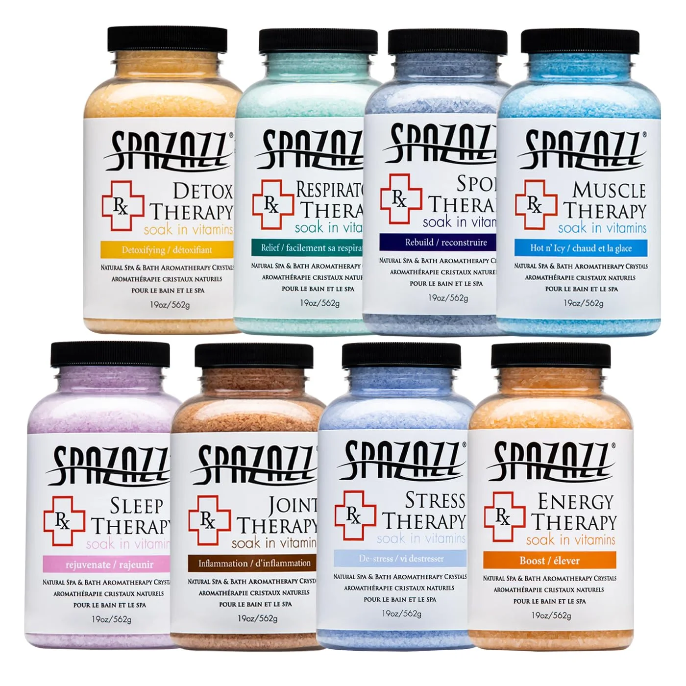 User-Friendly Spazazz RX Therapy Hot Tub Spa and Bath Aromatherapy Salt Crystals - 8 Pack Sample Bundle Includes Muscle - Joint - Detox - Stress - Respiratory Outstanding
