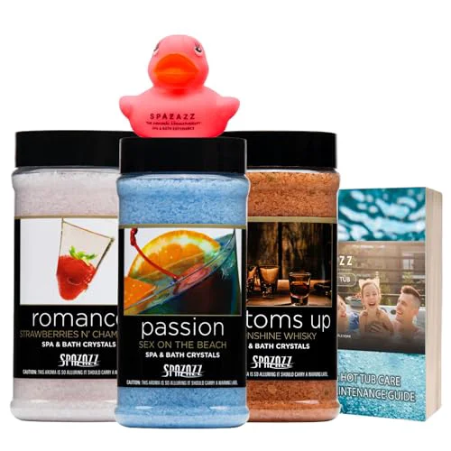 Fast Spazazz Set The Mood Aromatherapy Bath Salts Bundle - 3-Pack 17oz Each Passion Romance Bottoms Up Relaxing Bath Salt Crystals with Rubber Duck Soft