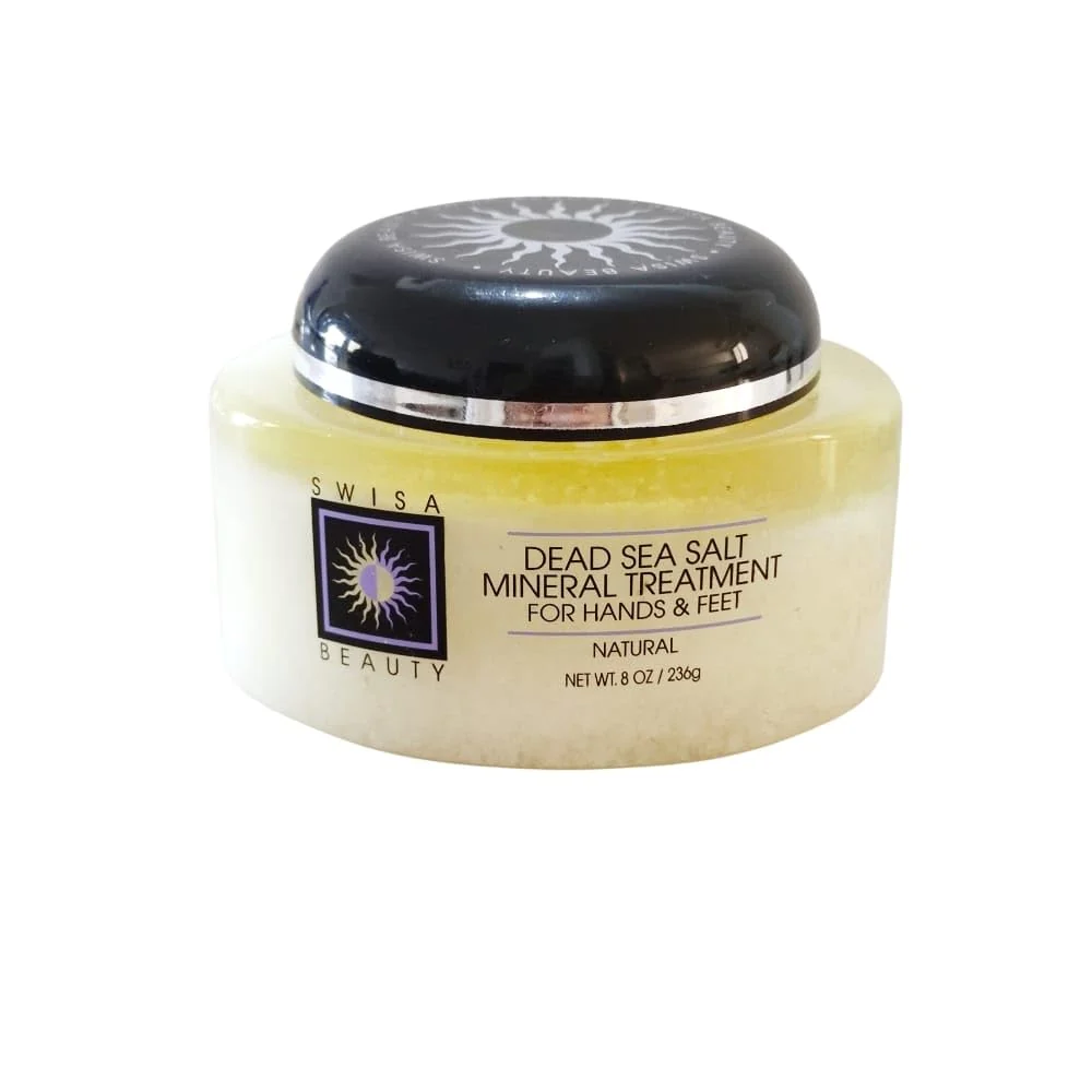 Natural Swisa Beauty Dead Sea Mineral Salt Treatment - Dead Sea Salt Body Scrub to Exfoliate and Soften with Grape Seed Jojoba and Avocado Oils 8 oz Powerful