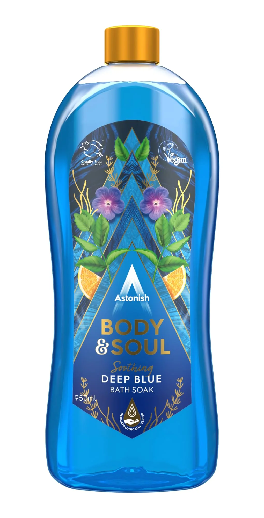 Flexible Astonish Body Soul Soothing Deep Blue Bath Soak with Moisturizer 950ml Bottle - Relaxing BubbleBath with Mandarin Ginger Mint Sea Mist Scent Expertly Made