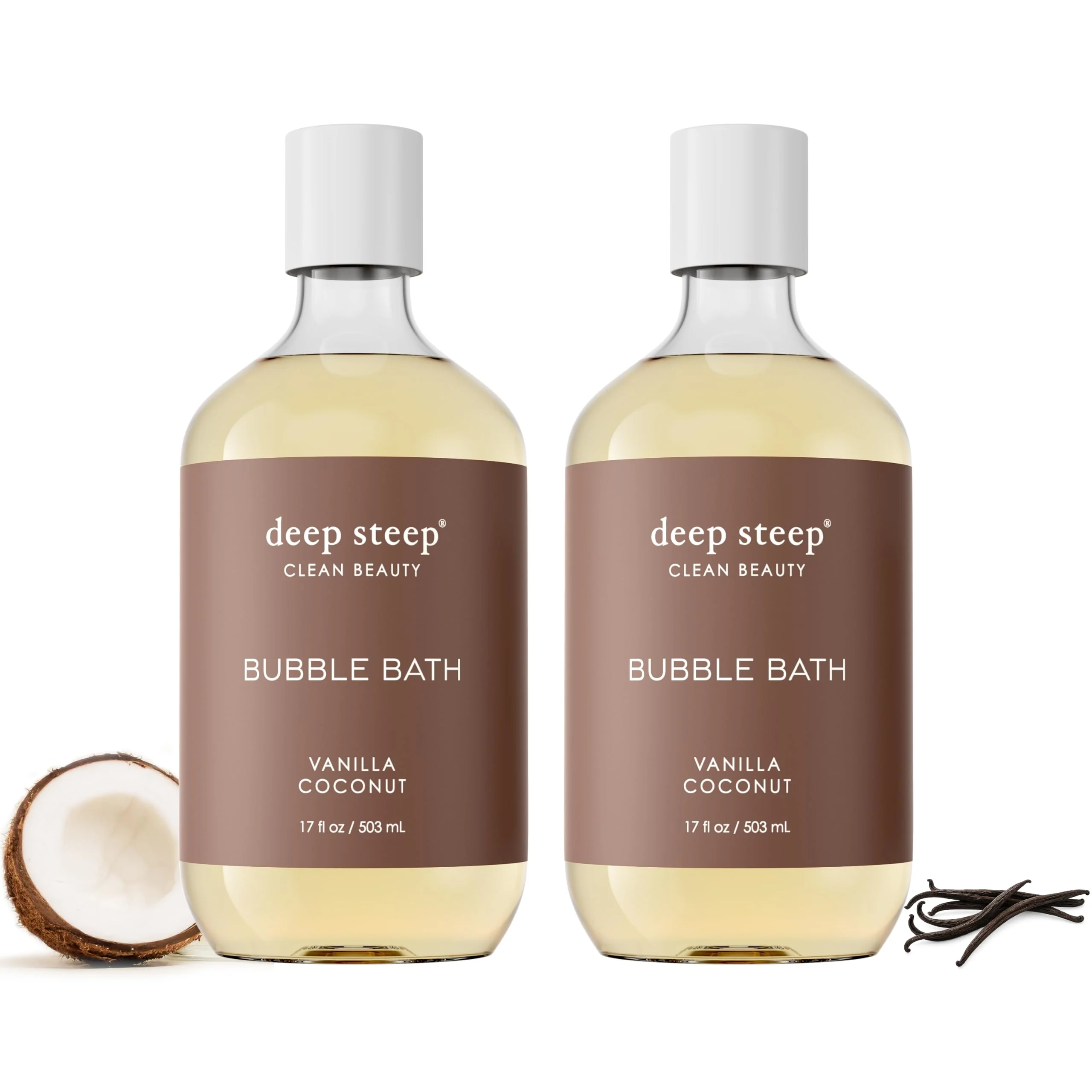 Environmentally Friendly Deep Steep Bubble Bath Vanilla Coconut 17 oz Pack of 2 - Hypoallergenic Clinically Tested Soothing Soak with Shea Butter Argan Oil Long-Lasting
