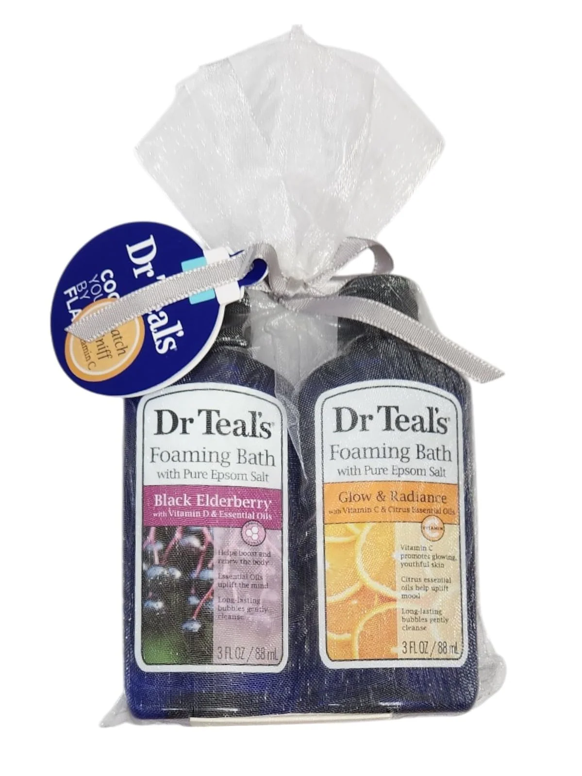 Effective Dr Teal's Foaming Bath with Pure Epsom Salt Gift Set Black Elderberry and Glow Radiance 3 Fl Oz Each Detailed