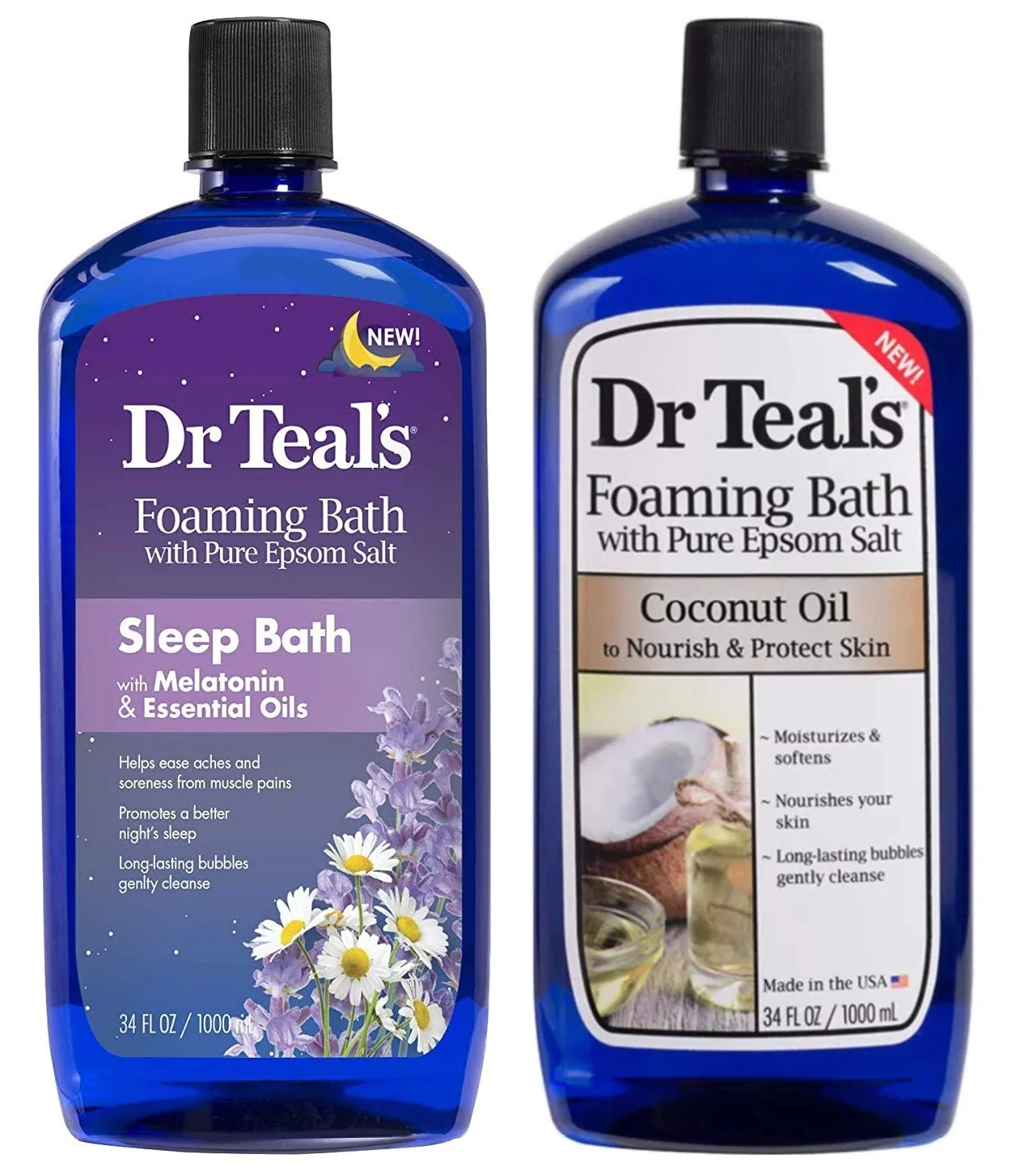 Relaxed Dr Teal's Foaming Bath Variety Gift Set 2 Pack 34oz Ea - Melatonin Sleep Bath Nourish Protect with Coconut Oil - Essential Oils Blended Secure