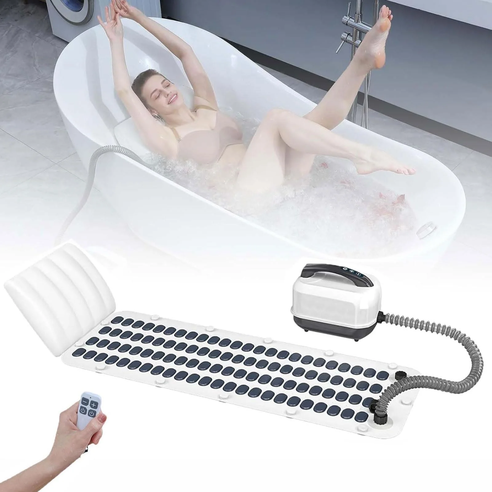 Clean GHRERTX Inflatable Bathtub Bubble Massage Mat Portable Adult Spa Bathtub with All-in-one Wavemaker and Air Pump Adjustable Bubble Settings Folding Enhanced