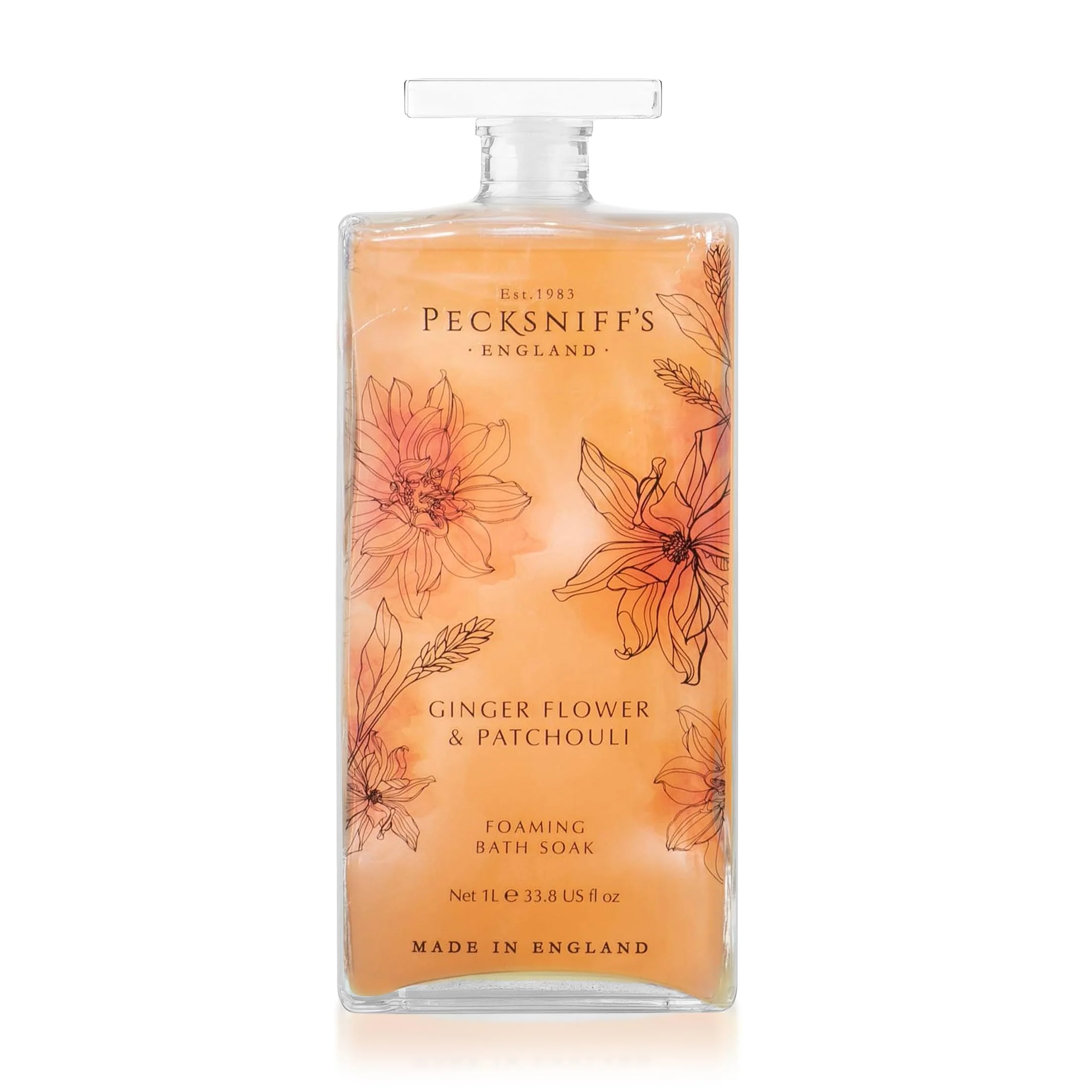 Original Pecksniff s GingerFlower Patchouli Foaming Bath Soak - Luxury Bubble Bath 1L 33.8 fl oz Made in England Eco-Friendly