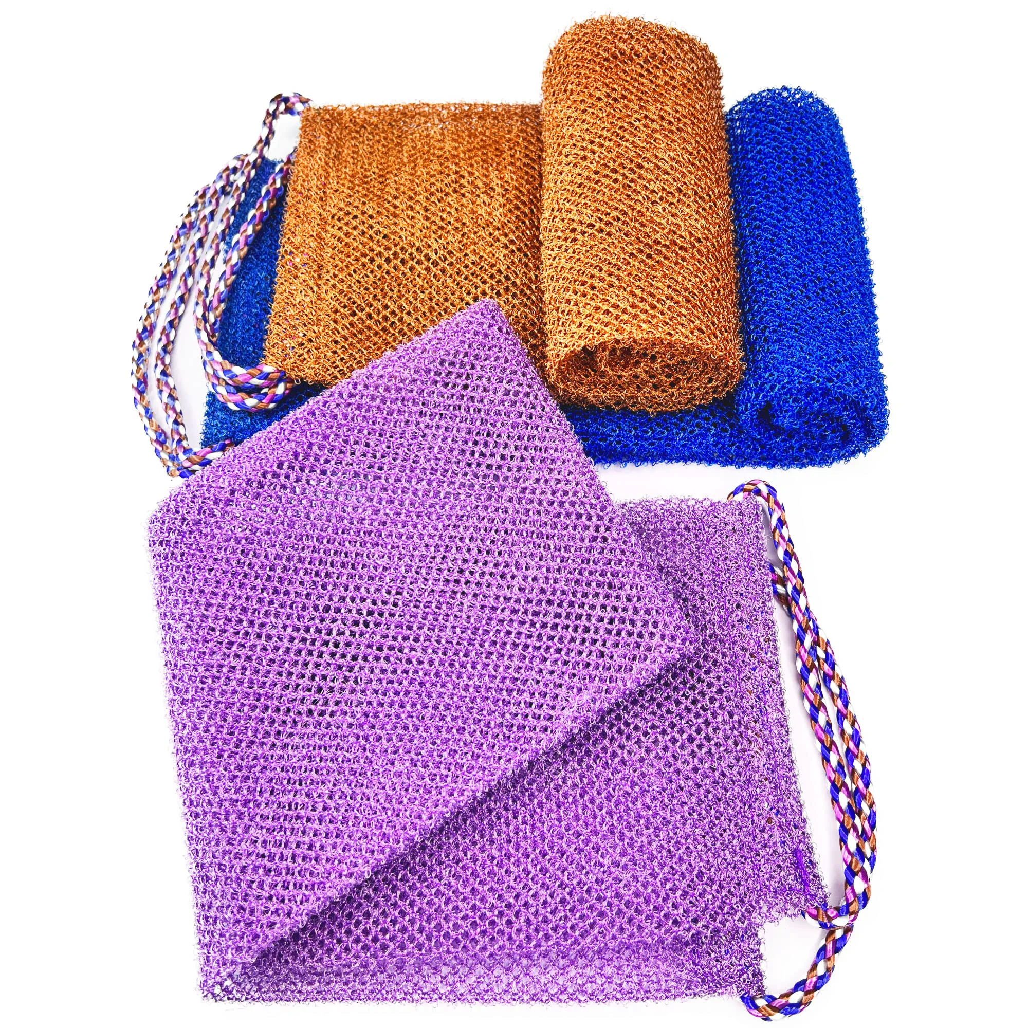 Safe African Exfoliating Net 3 Pieces Super Exfoliating Home Spa Weave Back Exfoliating Scrubber for Shower - Body Wash Cloths Deep Clean Invigorate Pure