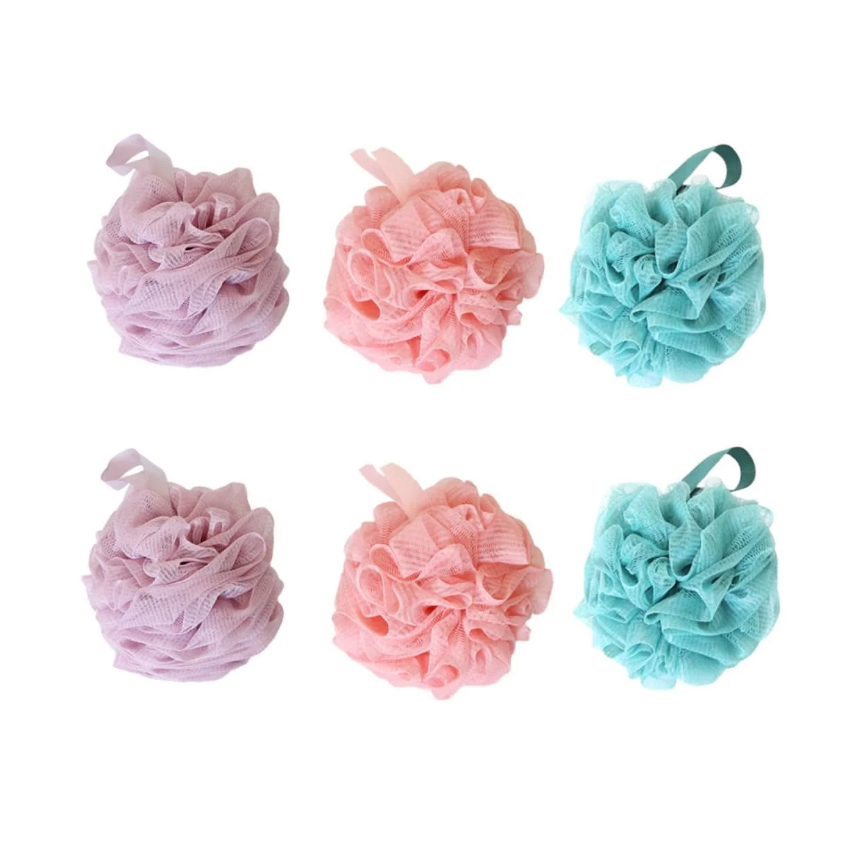 Original MUCKLILY 6Pcs Bath Ball Set Bubble Making Bath Puff Exfoliating Shower Sponge for Adults Soft Flowers in Purple Blue and Pink Original Design