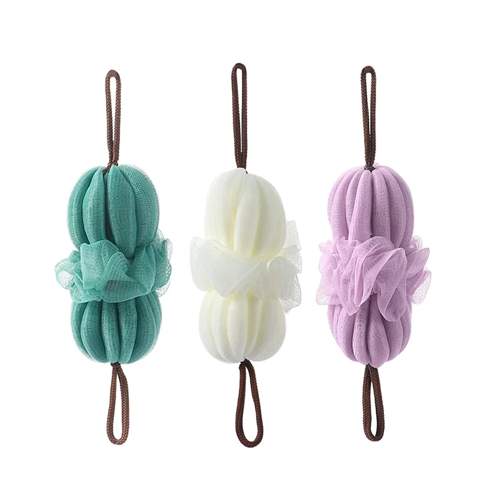 Outstanding Long Bath Loofah Shower Sponge Mesh Pouf Stretchable Shower Ball Bath Body Back Brush Exfoliating Body Scrubber Mesh Pouf for Men and Women Pack of 3 Durable
