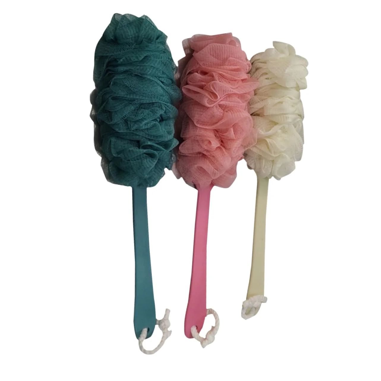 Recyclable PartyKindom 3pc Long Handle Bath Flower Scrubber Shower Brush Body Brush Exfoliating Bath Sponge Handle Soft Lathering for Gentle Cleaning Specialty