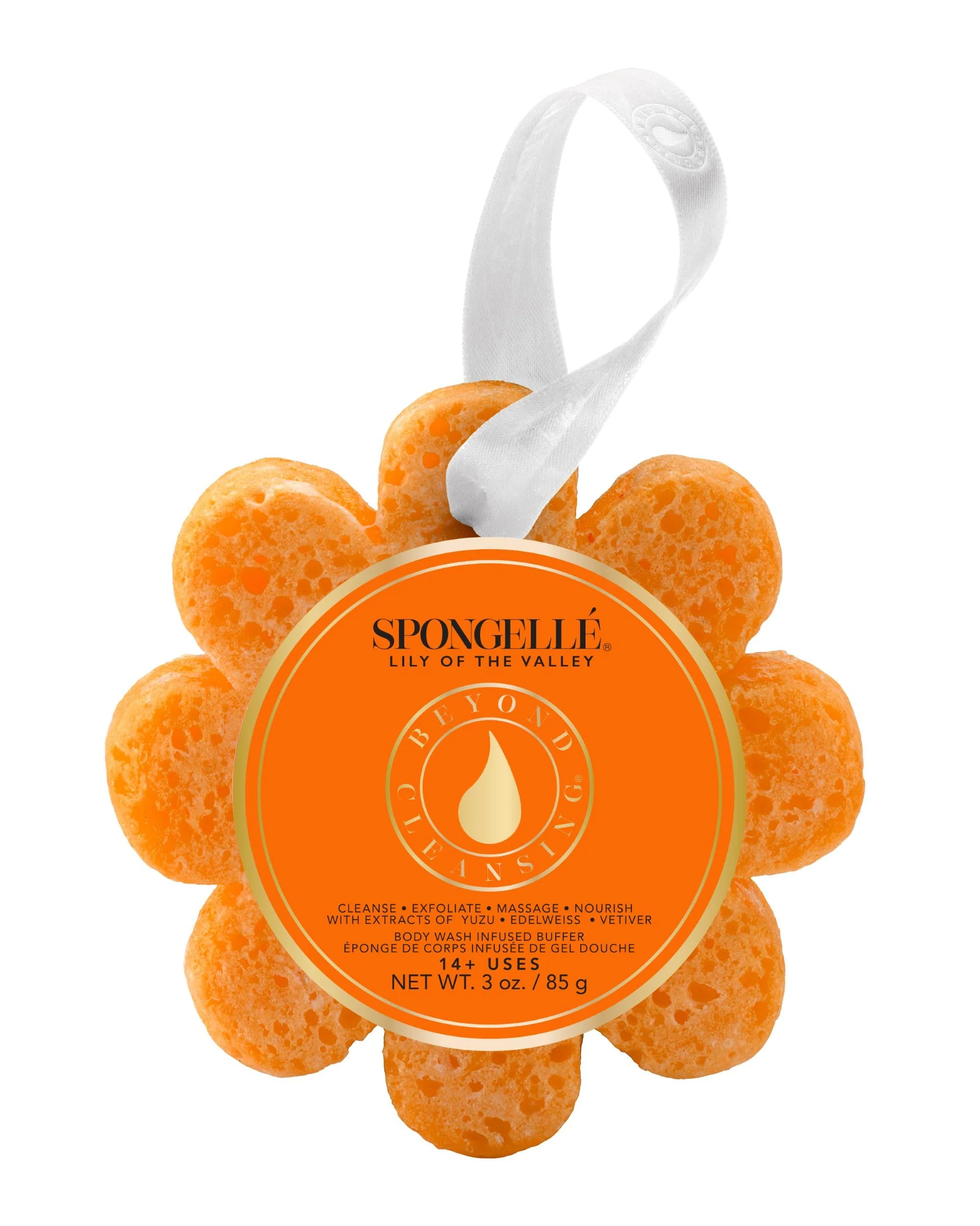 Trusted Spongellé Lily of the Valley Wild Flower Bath Sponge - Built-in Body Wash Body Scrubber Shower Loofah Sponge for Women - 14 uses Green