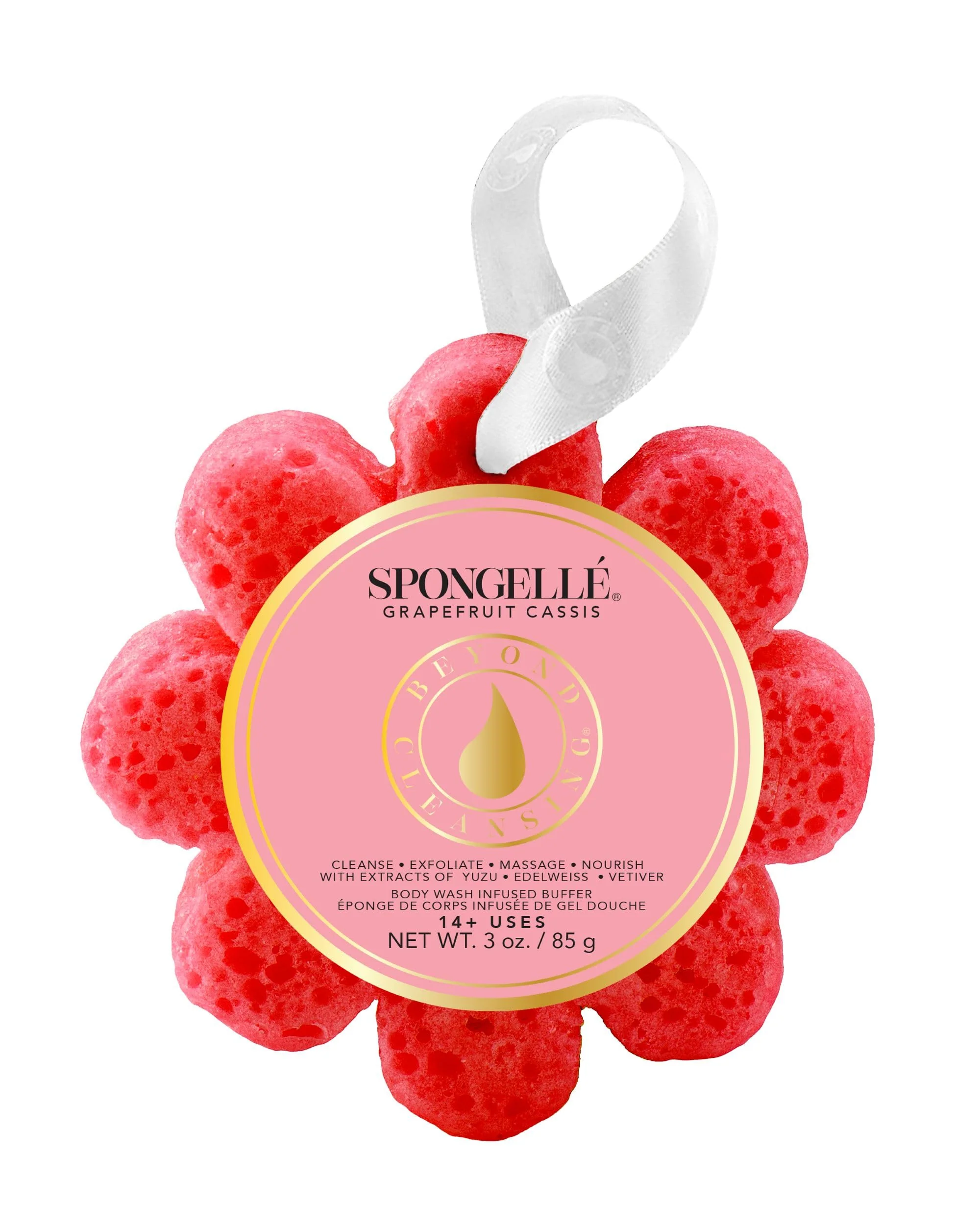 Environmentally Friendly Spongellé Grapefruit Cassis Wild Flower Bath Sponge - Built-in Body Wash Body Scrubber Shower Loofah Sponge for Women - 14 uses Elite