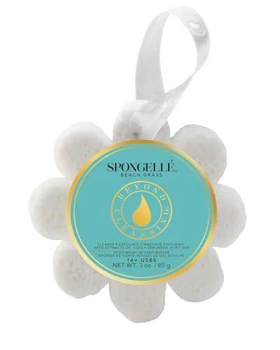 Classic Spongellé Beach Grass Wild Flower Bath Sponge - Built-in Body Wash Body Scrubber Shower Loofah Sponge for Women - 14 uses Contemporary