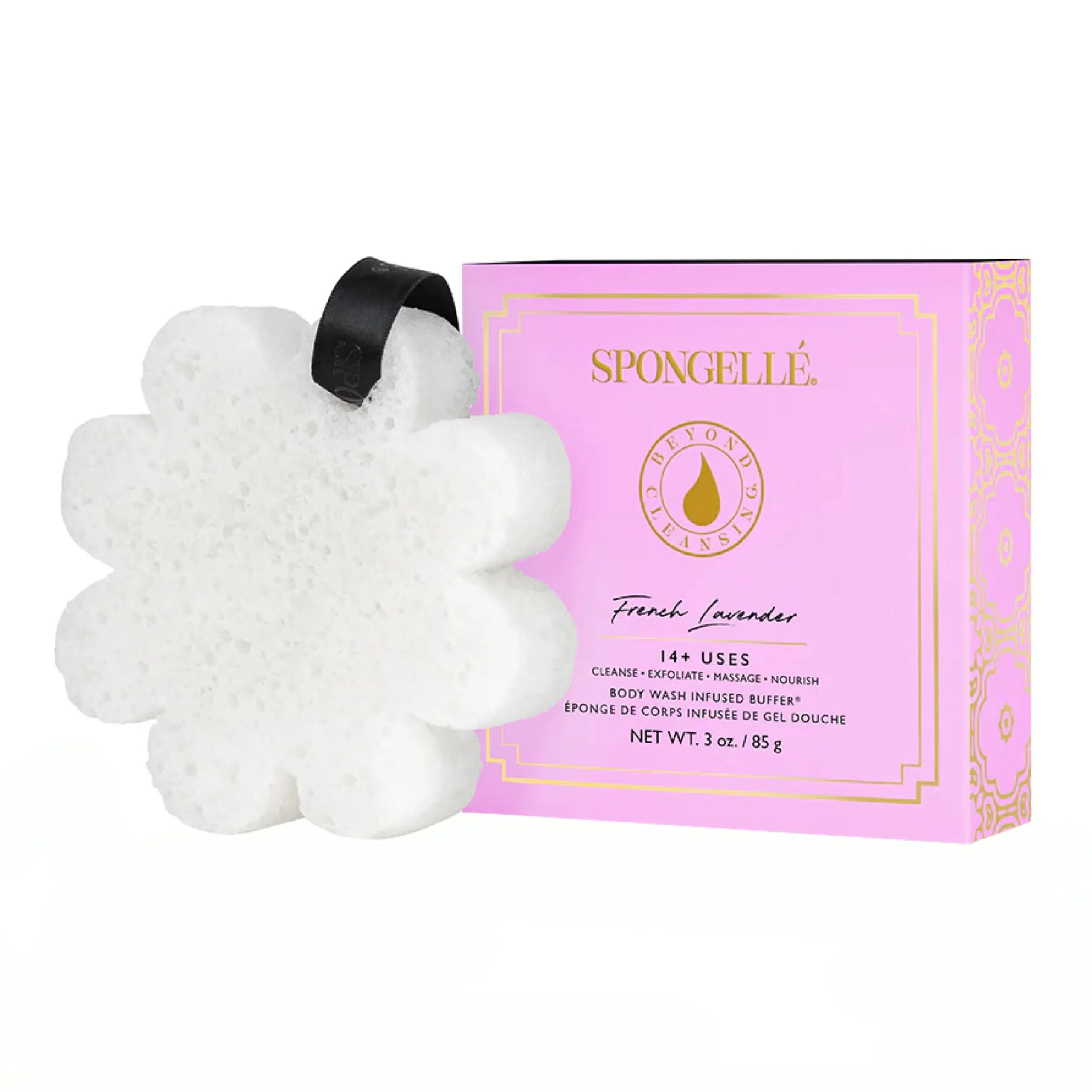 Authentic Spongellé French Lavender Wild Flower Bath Sponge with Box for Mothers Day Gift - Built-in Body Wash Body Scrubber Shower Loofah Sponge for Women Refined