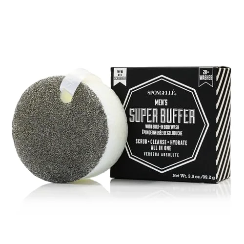 Excellent Spongellé Men's Super Buffer Verbena Absolute - 20 Washes - Body Wash Infused Exfoliating Body Scrubber - Loofah Sponge For Men - Gift for Father's Premium Material