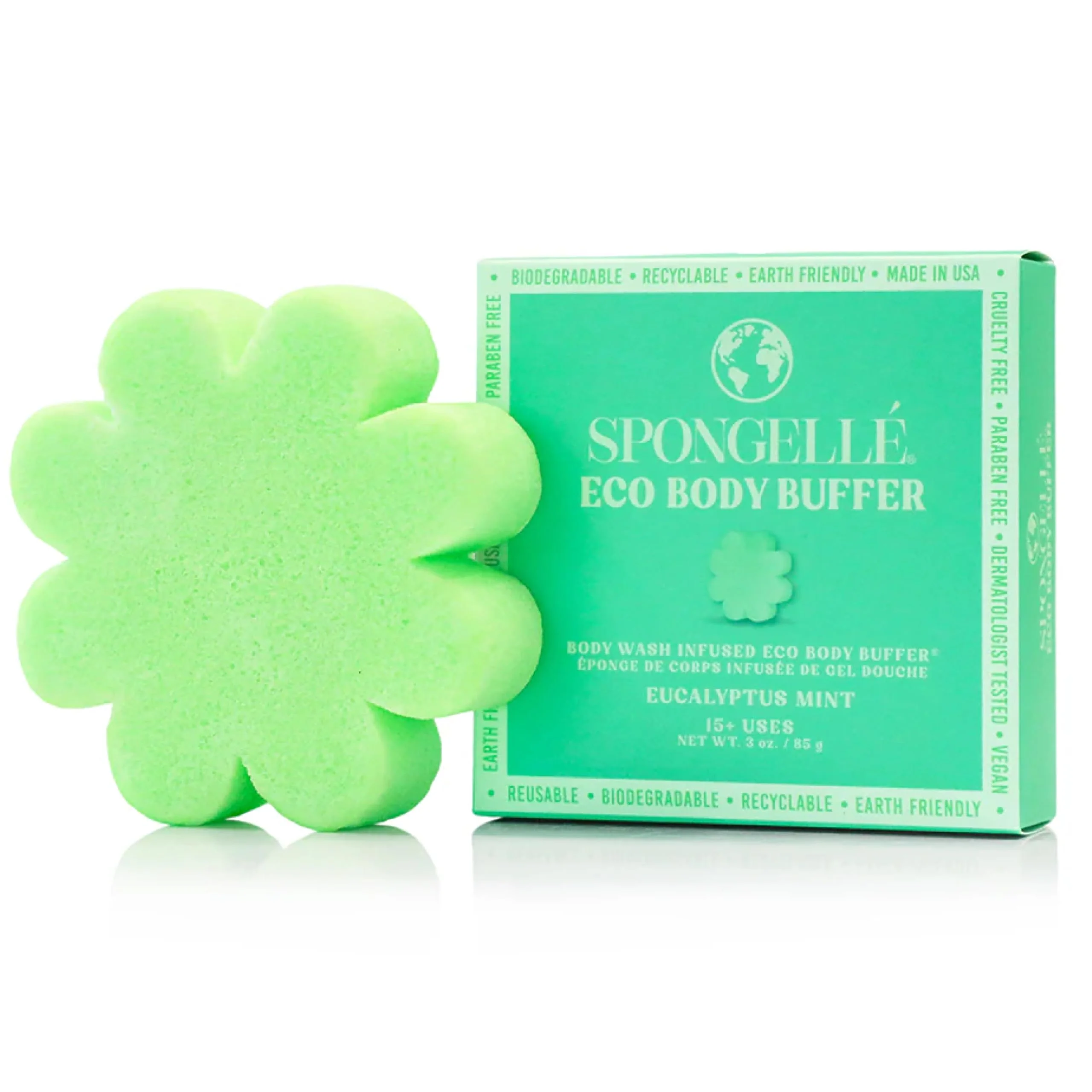Stylish Spongelle Eucalyptus Mint Eco Collection Body Buffer Body Scrubber - Bath Shower Loofah for Men Women - Biodegradable Cruelty- Vegan Luxury