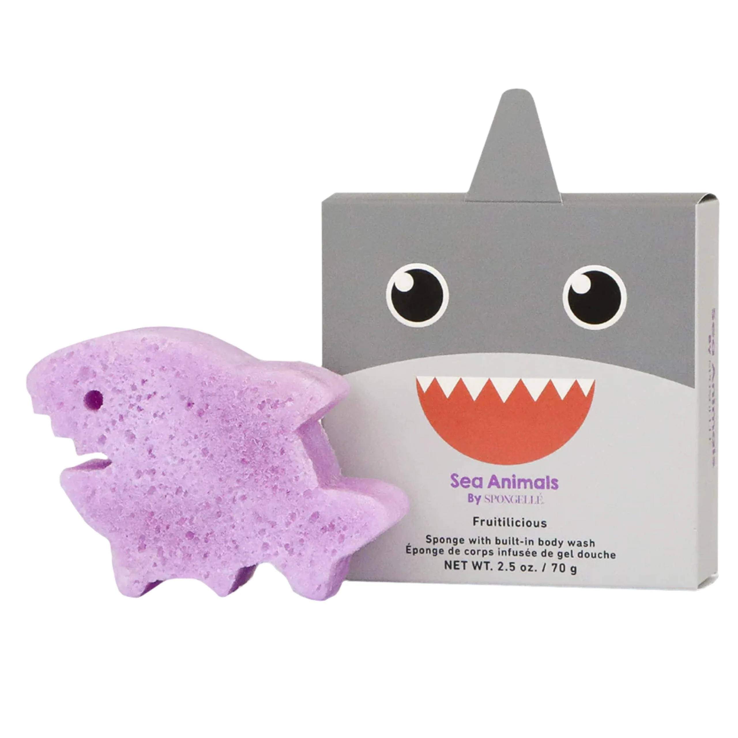 First-Class Spongellé Sammy Shark Sea Animals Kid's Body Buffer - All Ages - Body Wash Infused Shower Loofah - Newborn Essentials Baby Essentials Selected
