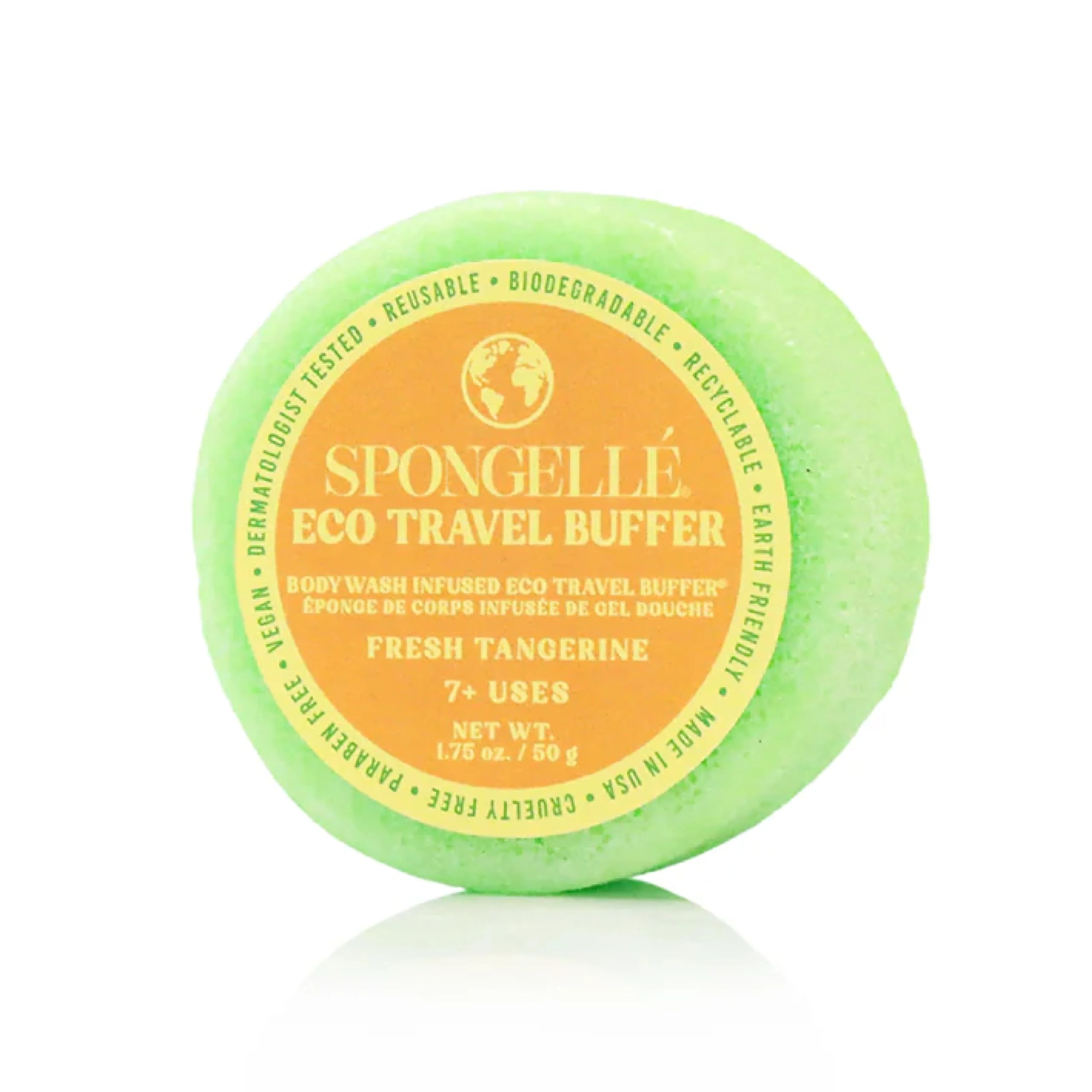 Effective Spongelle Fresh Tangerine Eco Collection Travel Body Buffer Body Scrubber - Bath Shower Loofah for Men Women - Biodegradable Cruelty- Vegan Innovative