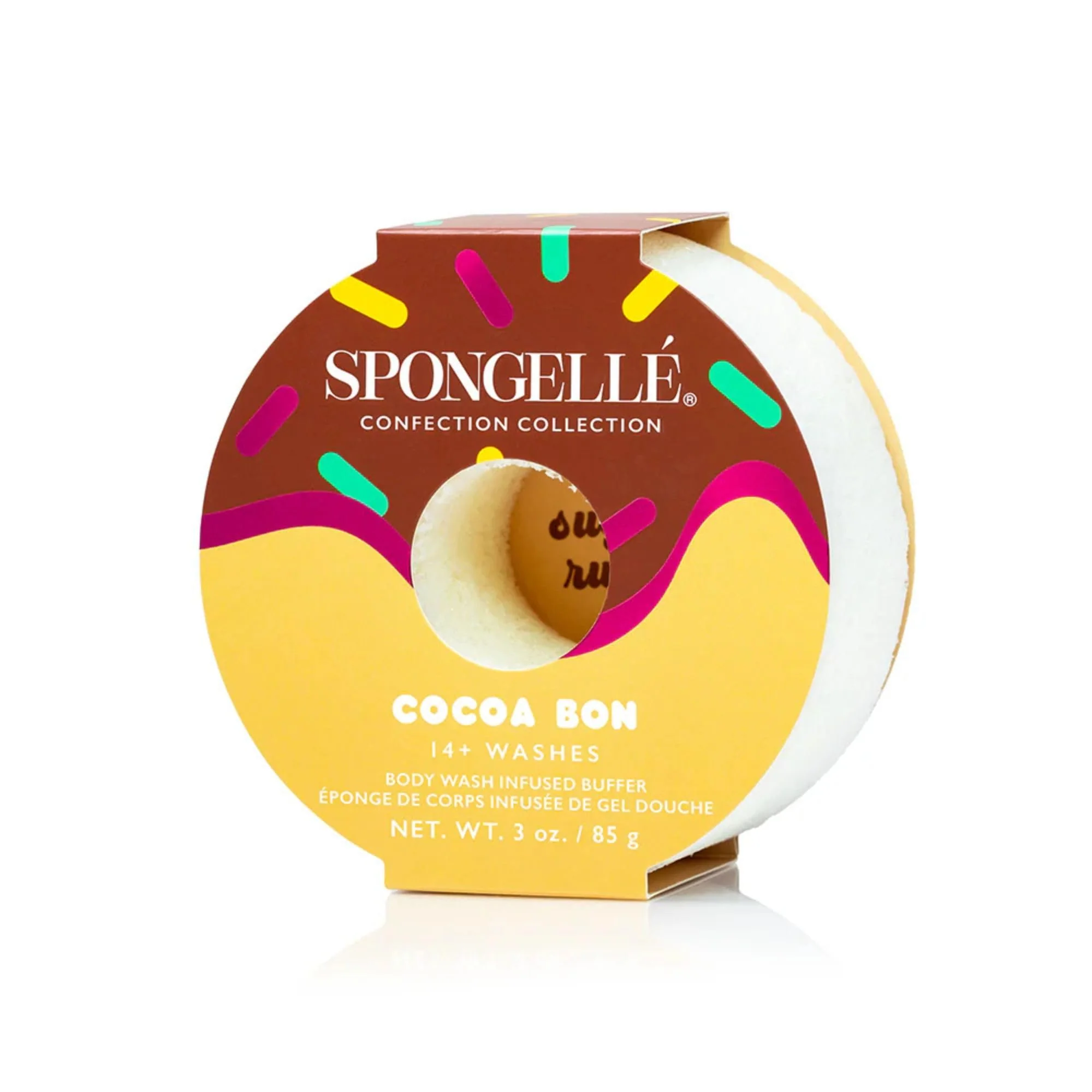 Flexible Spongellé Cocoa Bon Confection Body Buffer - Built-in Body Wash Body Scrubber Shower Loofah Sponge for Women 14 Washes Vegan Cruelty- Certified