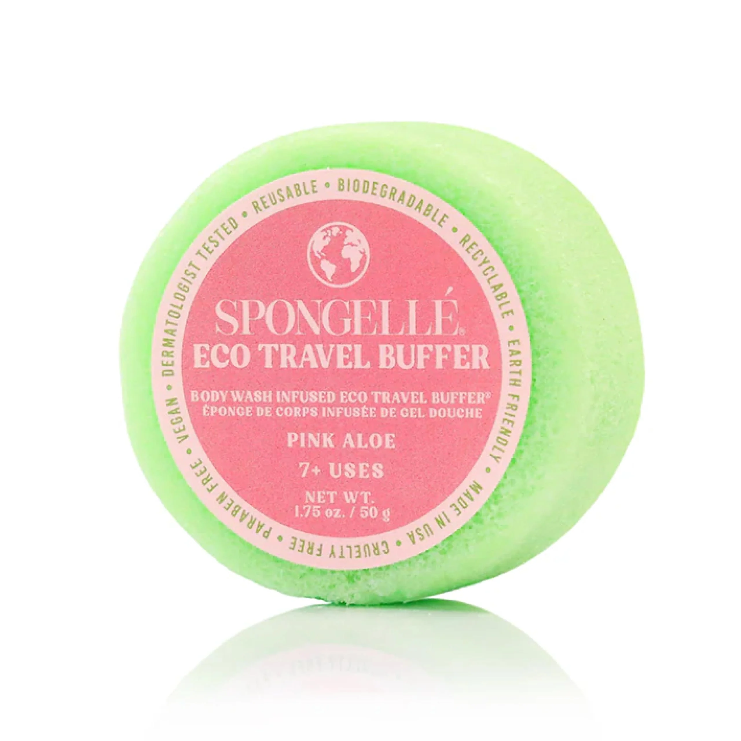 Casual Spongelle Pink Aloe Eco Collection Travel Body Buffer Body Scrubber - Bath Shower Loofah for Men Women - Biodegradable Cruelty- Vegan Convenient