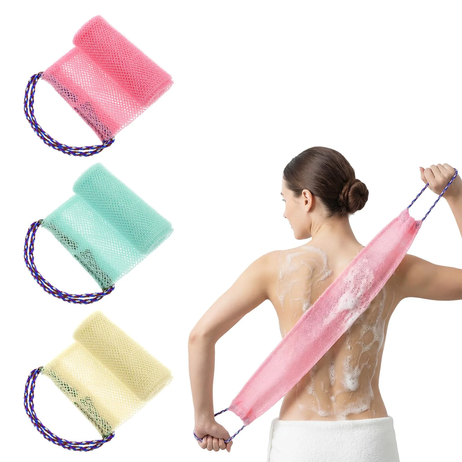 Clean WJIAAA 3 Pieces African Net Sponge with Handles Back Scrubber for Shower Exfoliating Stretchable African Exfoliating Net Sponge Back Specialty