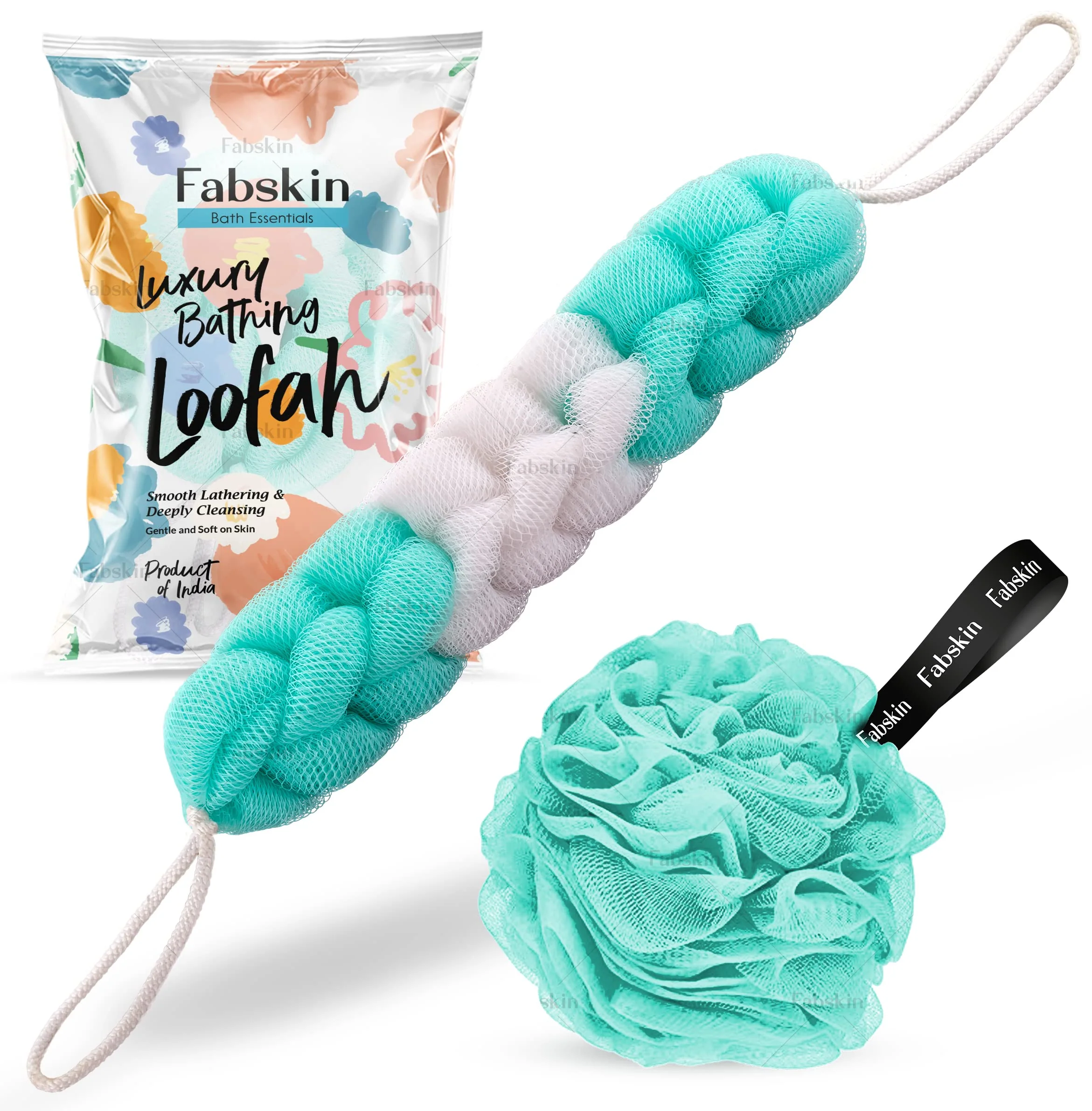 Excellent Fabskin Luxury Back Scrubber Loofah Belt Loofah for Bathing for Men and Women - Strechable 9 Knots Bath Sponge Green Back Scrubber Loofah Fashionable