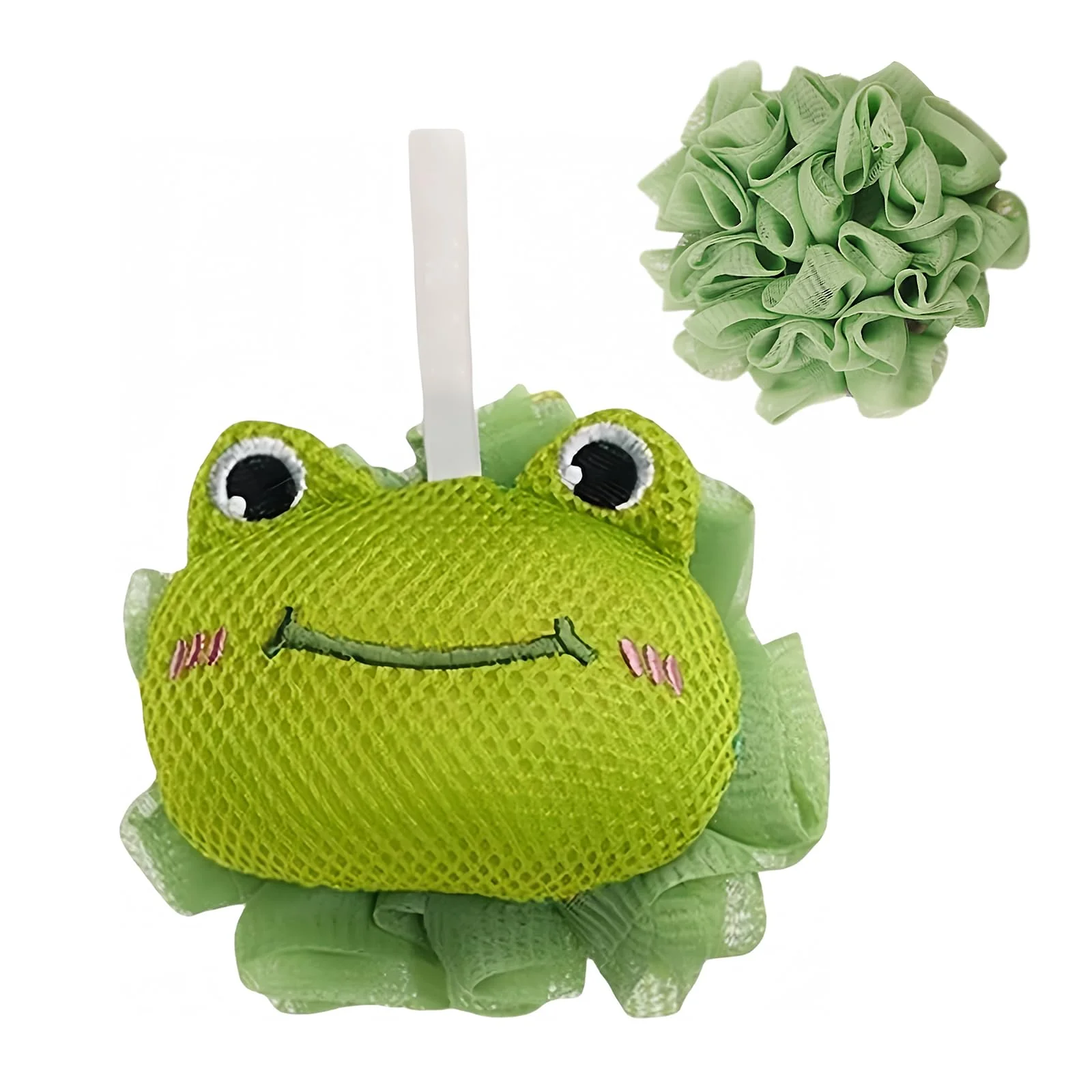 Authentic Kids Loofah Cute Cartoon Animal Kids Bath Sponge with Hanging Rope Soft Double Mesh for Rich Lather Green Frog Unique