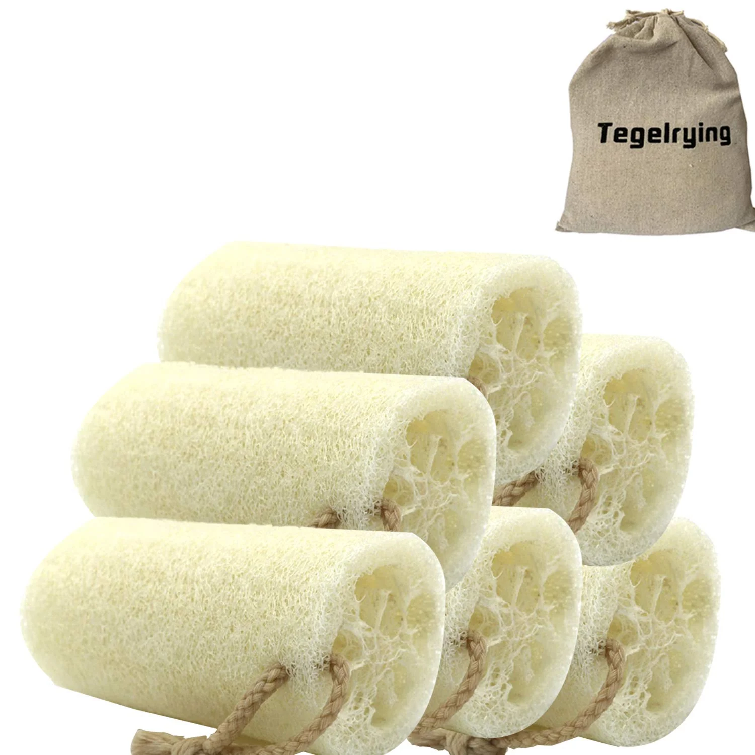 Organic Tegelrying Loofah Sponge Exfoliating 6 Packs Natural Loofa Large Back Scrubber for Men Women Bath Shower Body Skin Care Cleansing Luffa 5 inches Long Elegant