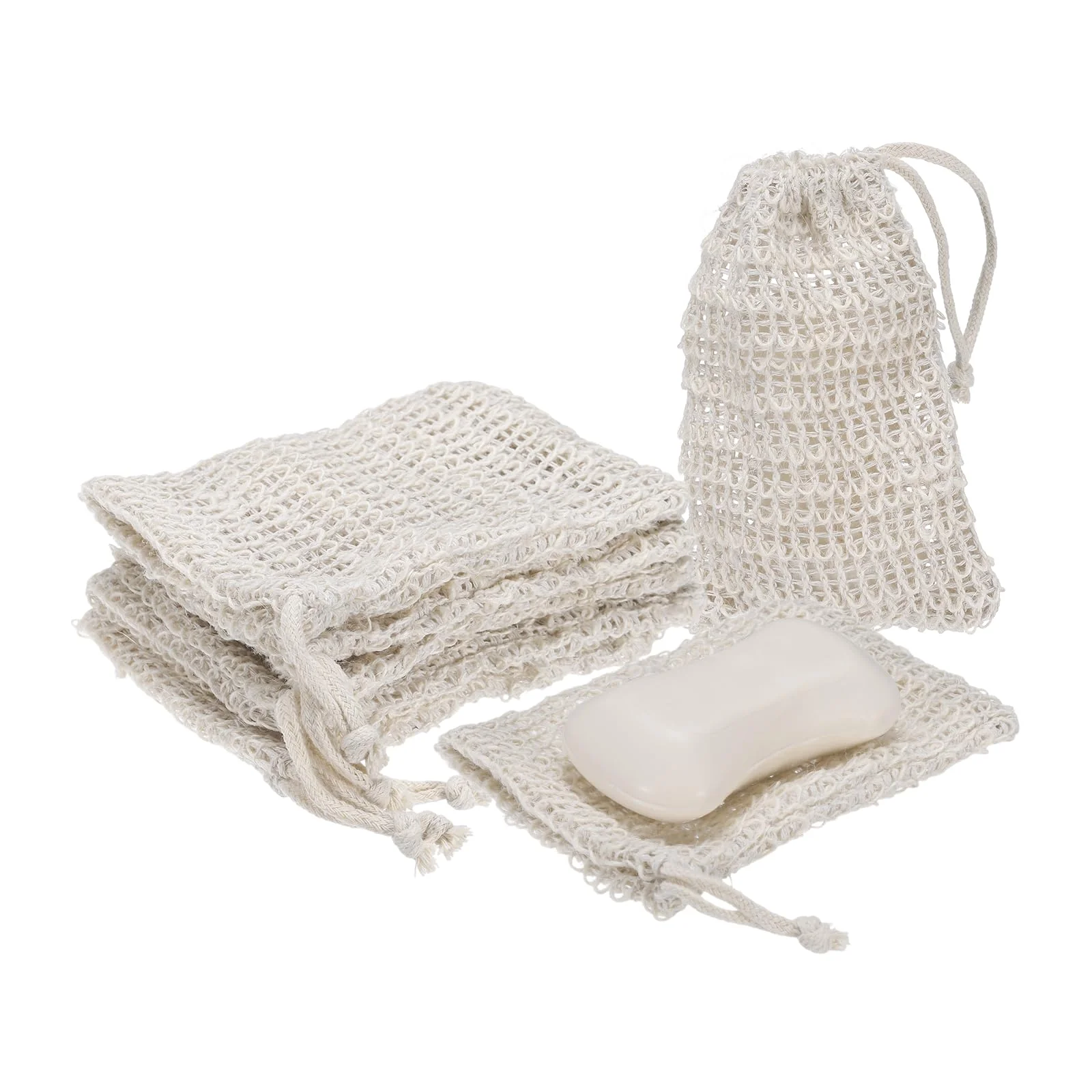 Recyclable uxcell 5 Pcs Soap Saver Bag 5.5 x3.5 Mesh Soap Bag with Drawstring Cotton Scrubber Pouch Exfoliating Net for Body Shower Foaming Travel Camping Secure