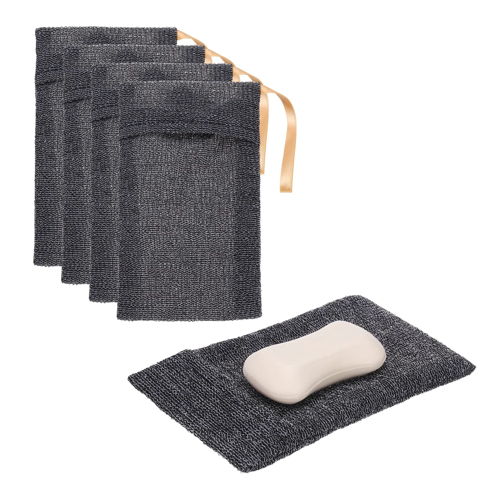 High-Quality uxcell Loofah Soap Pouch 4 Pcs Bar Soap Saver Bag with Yellow Handle Nylon Body Scrubber Pouch Exfoliating Net for Body Shower Foaming Travel Reusable