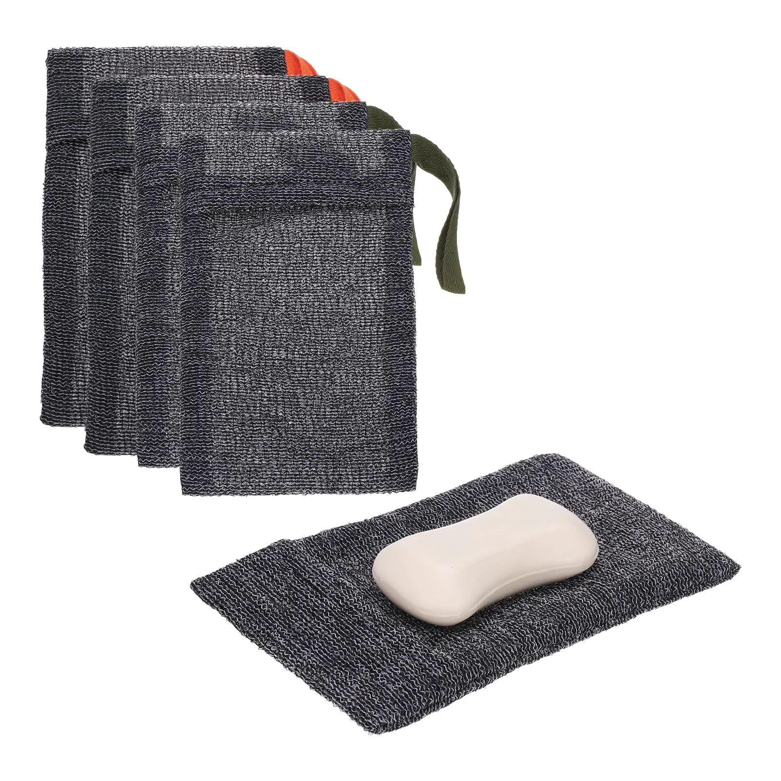 Original Design uxcell Loofah Soap Pouch 4 Pcs Bar Soap Saver Bag with Orange Dark Green Handle Nylon Body Scrubber Pouch Exfoliating Net for Body Shower Foaming High-Grade
