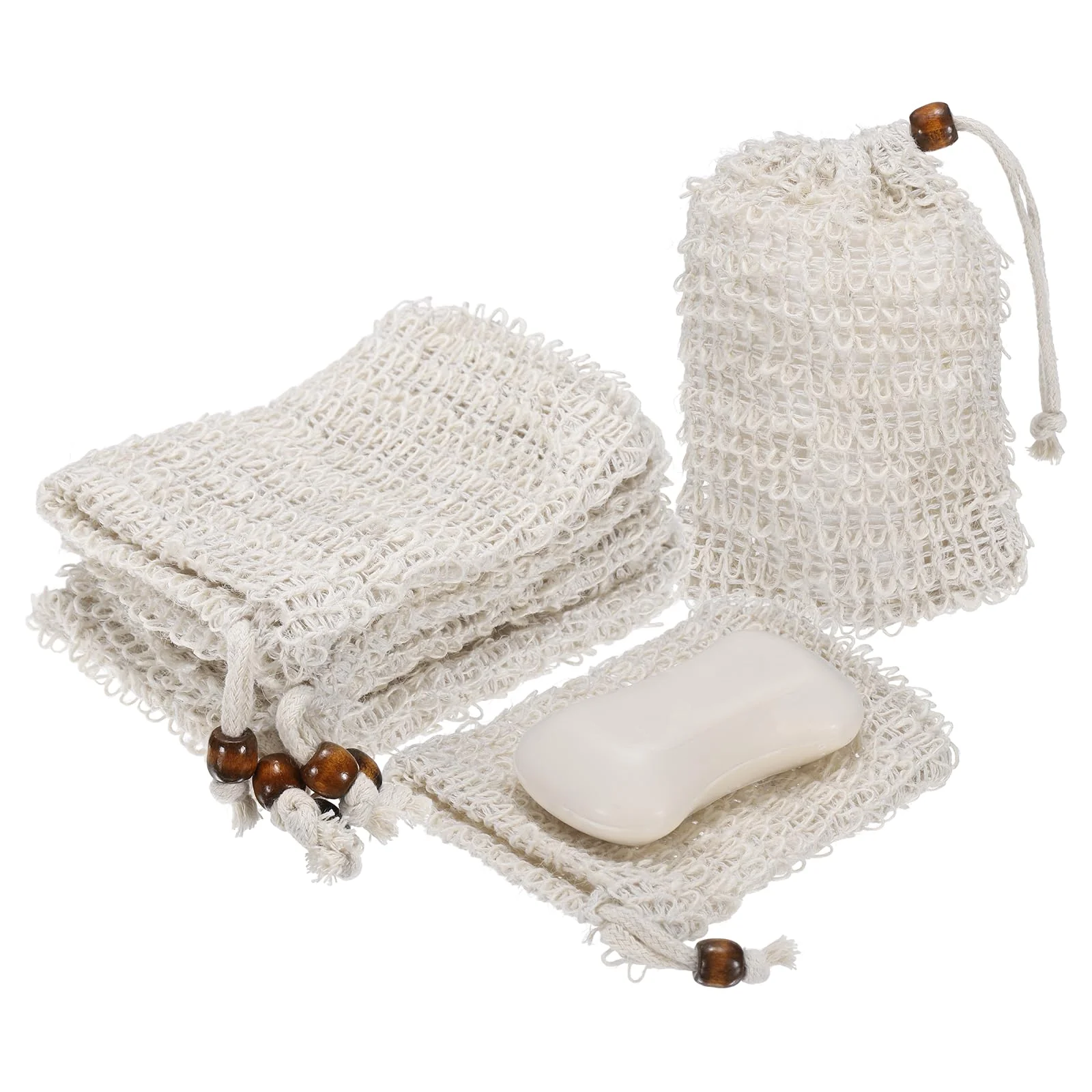 Responsible uxcell 20 Pcs Soap Saver Bag 5.5 x3.5 Mesh Soap Bag with Drawstring Light Brown Wooden Bead Cotton Scrubber Pouch Exfoliating Net for Body Shower Innovative
